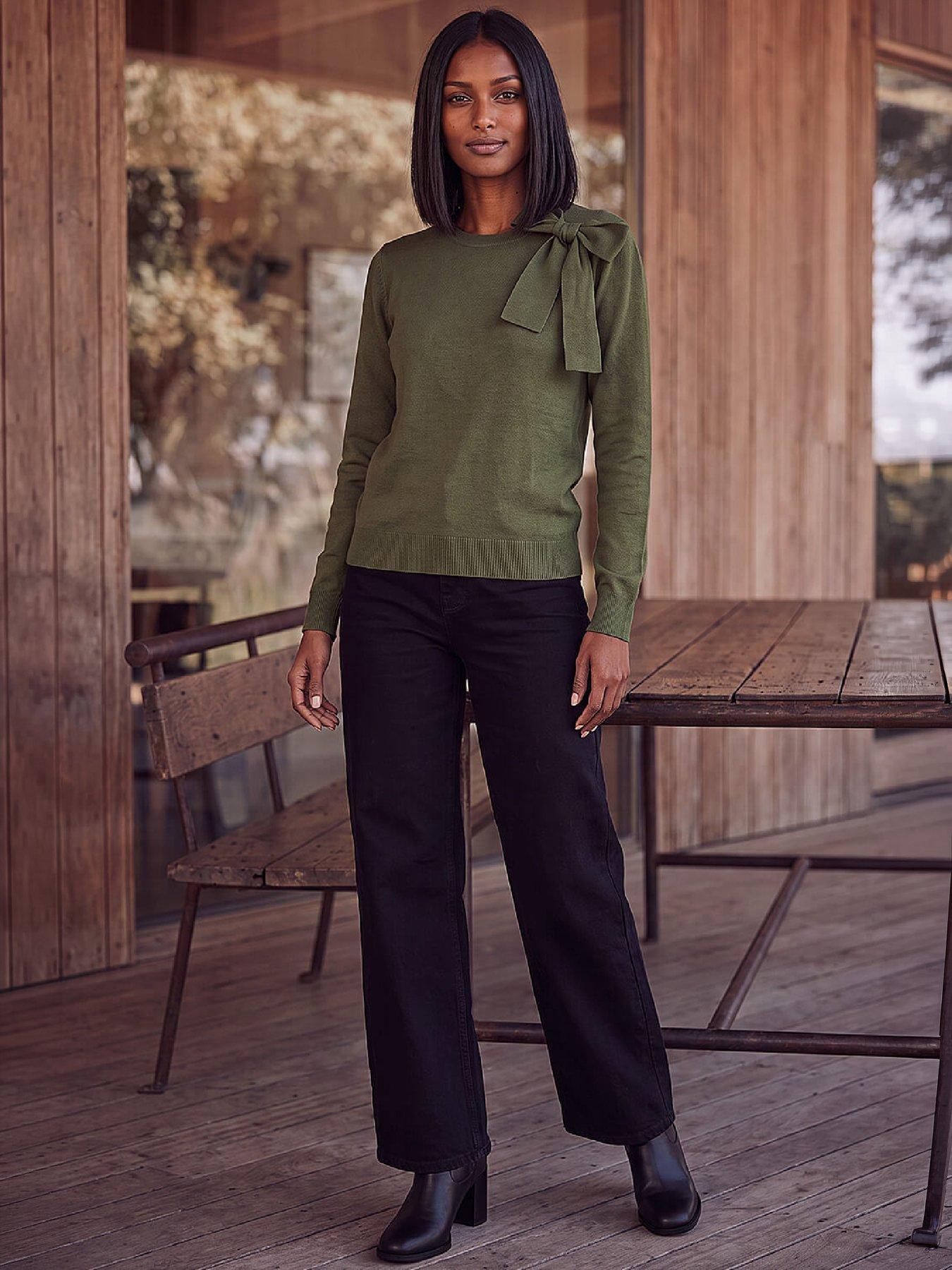 Image 4 of 4 of Roman Womens Bow Detail Long Sleeve Knitted Jumper - Green