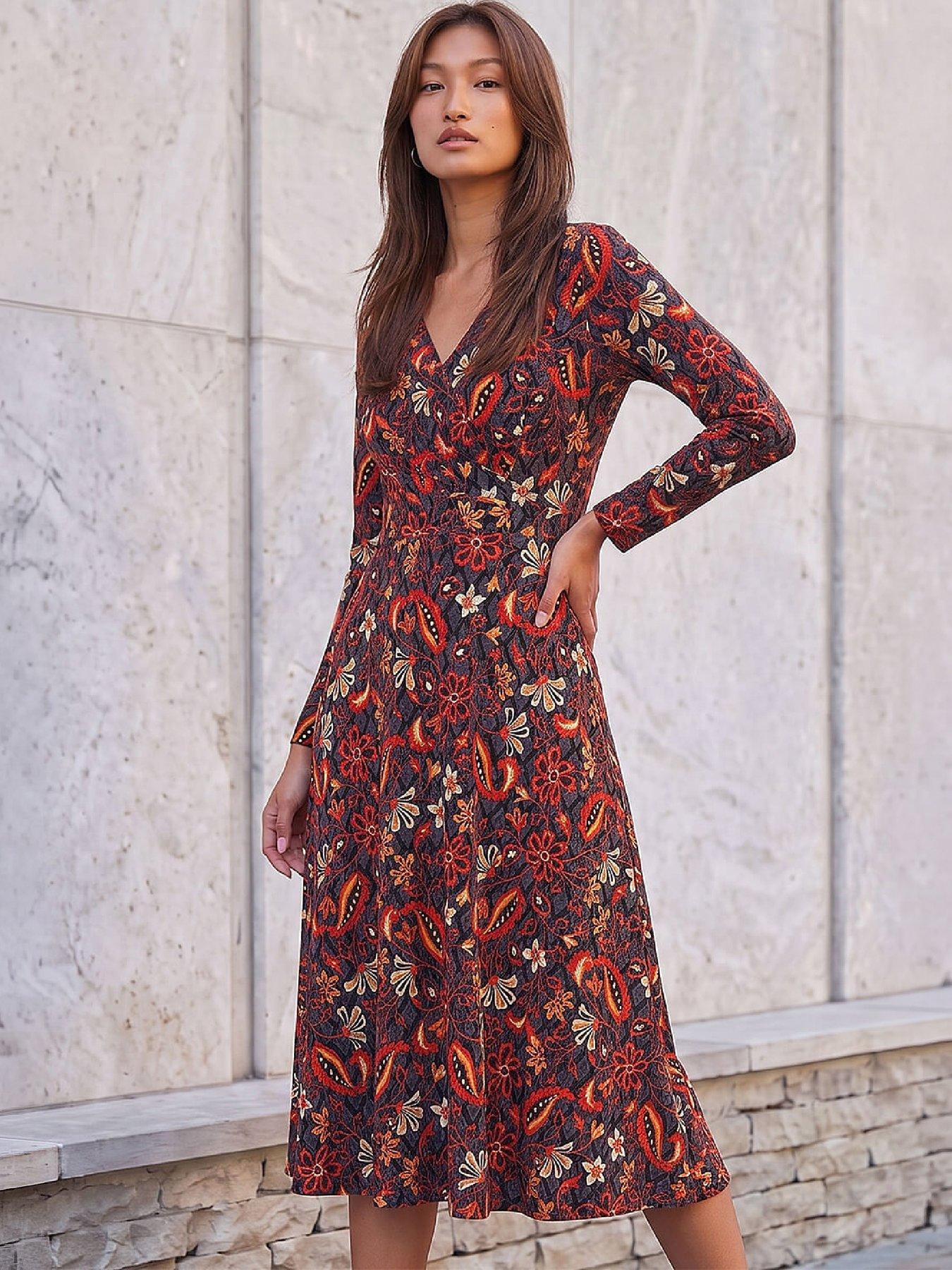 Roman Women's Copper Floral Gathered Midi Dress In | Size: 16 - Image 2