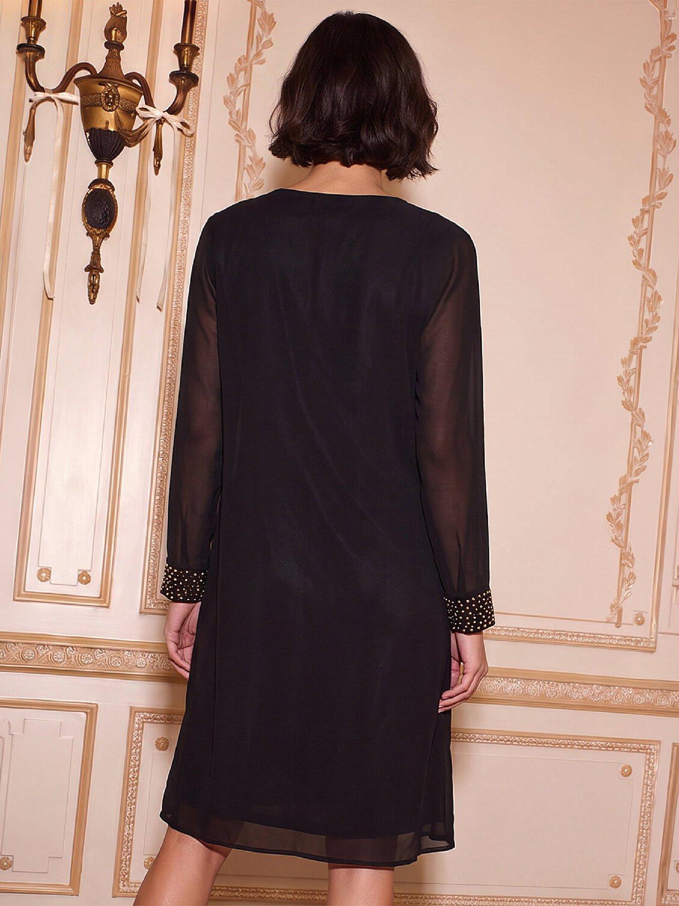 Image 2 of 4 of Roman Womens Diamante Detail Shift Dress &amp; Shrug - Black/Gold
