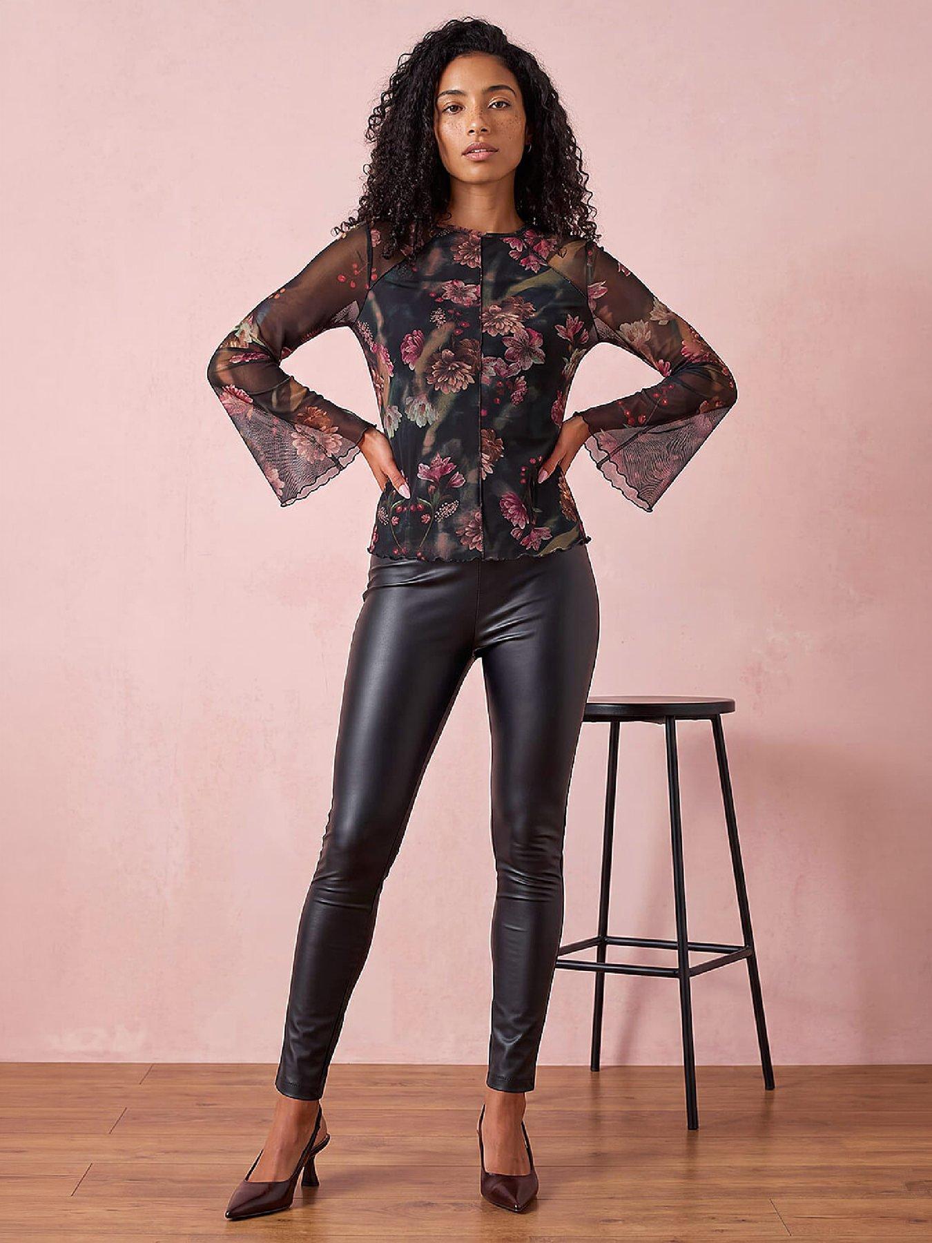 Image 4 of 4 of Roman Womens Floral Print Sheer Sleeve Mesh Top - Wine