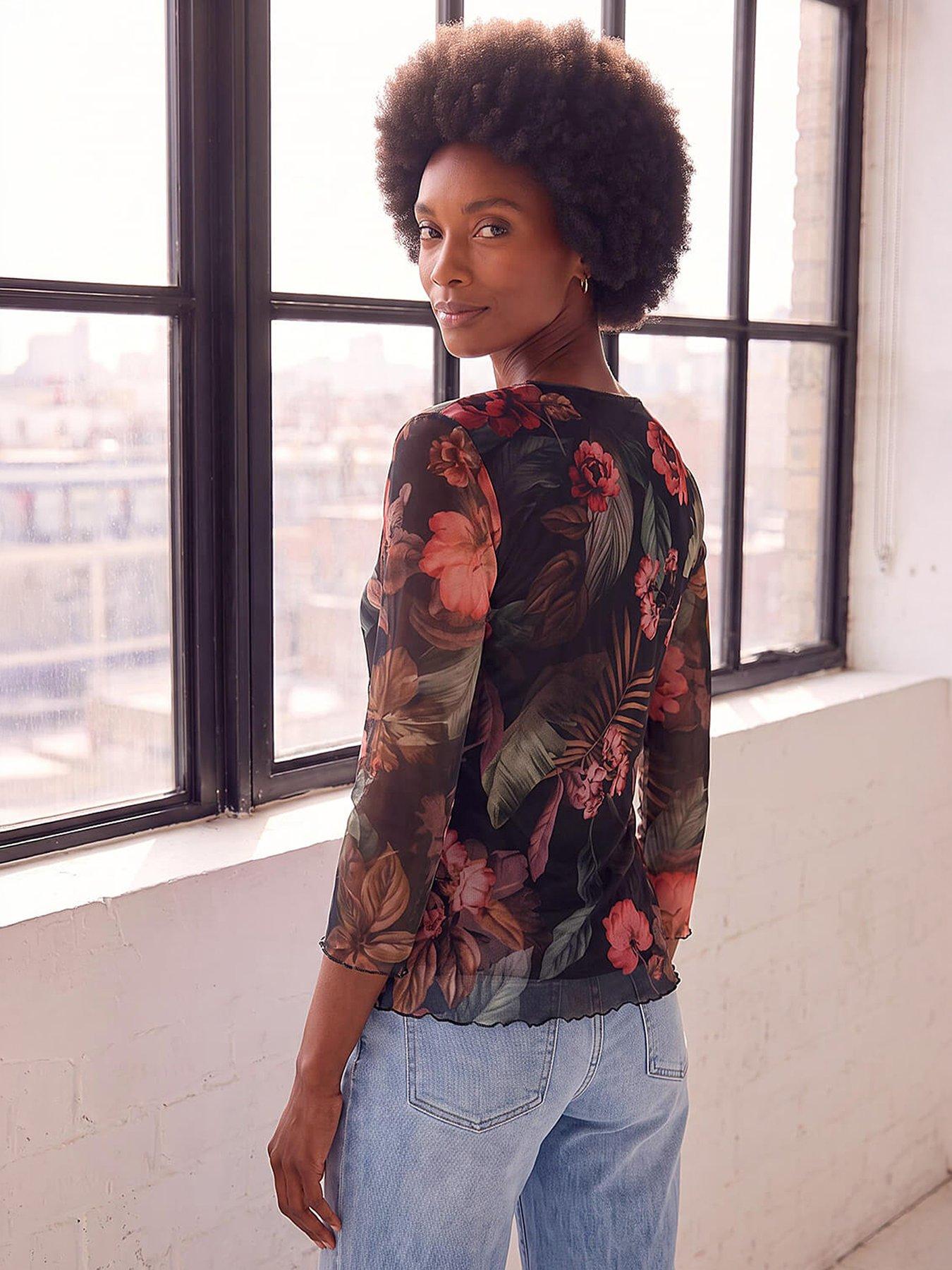 Image 2 of 4 of Roman Ruched Print Mesh Top