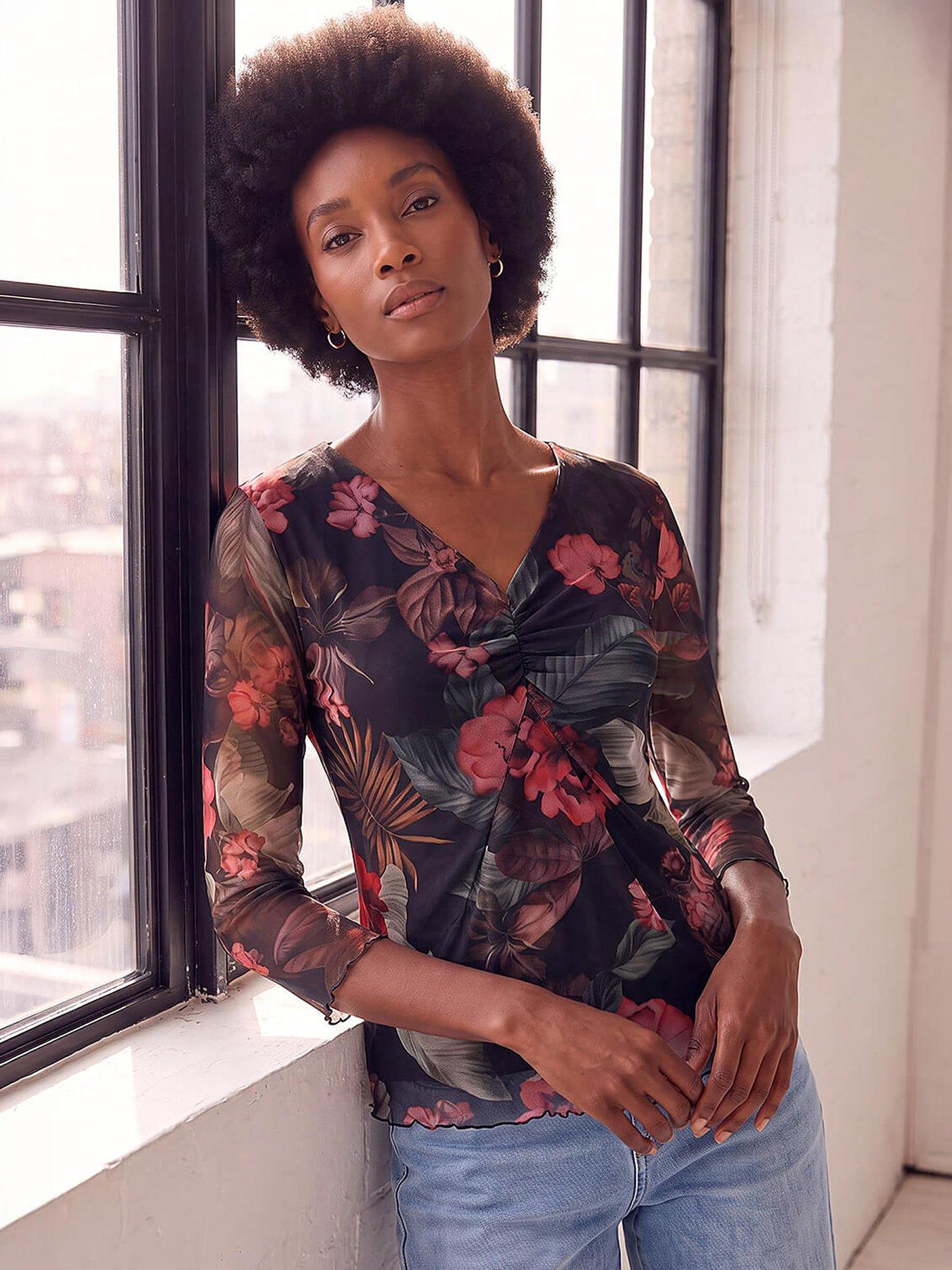 Image 4 of 4 of Roman Ruched Print Mesh Top