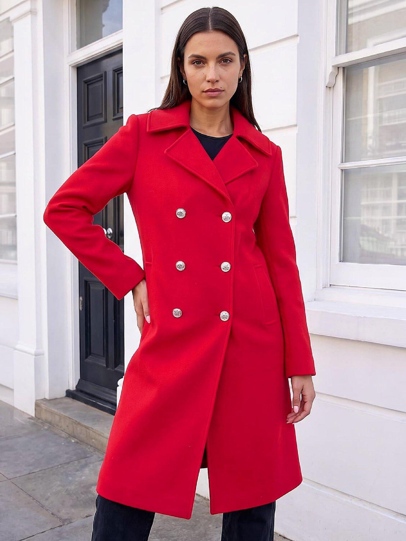 Roman Women's Red Longline Military Coat - Image 3