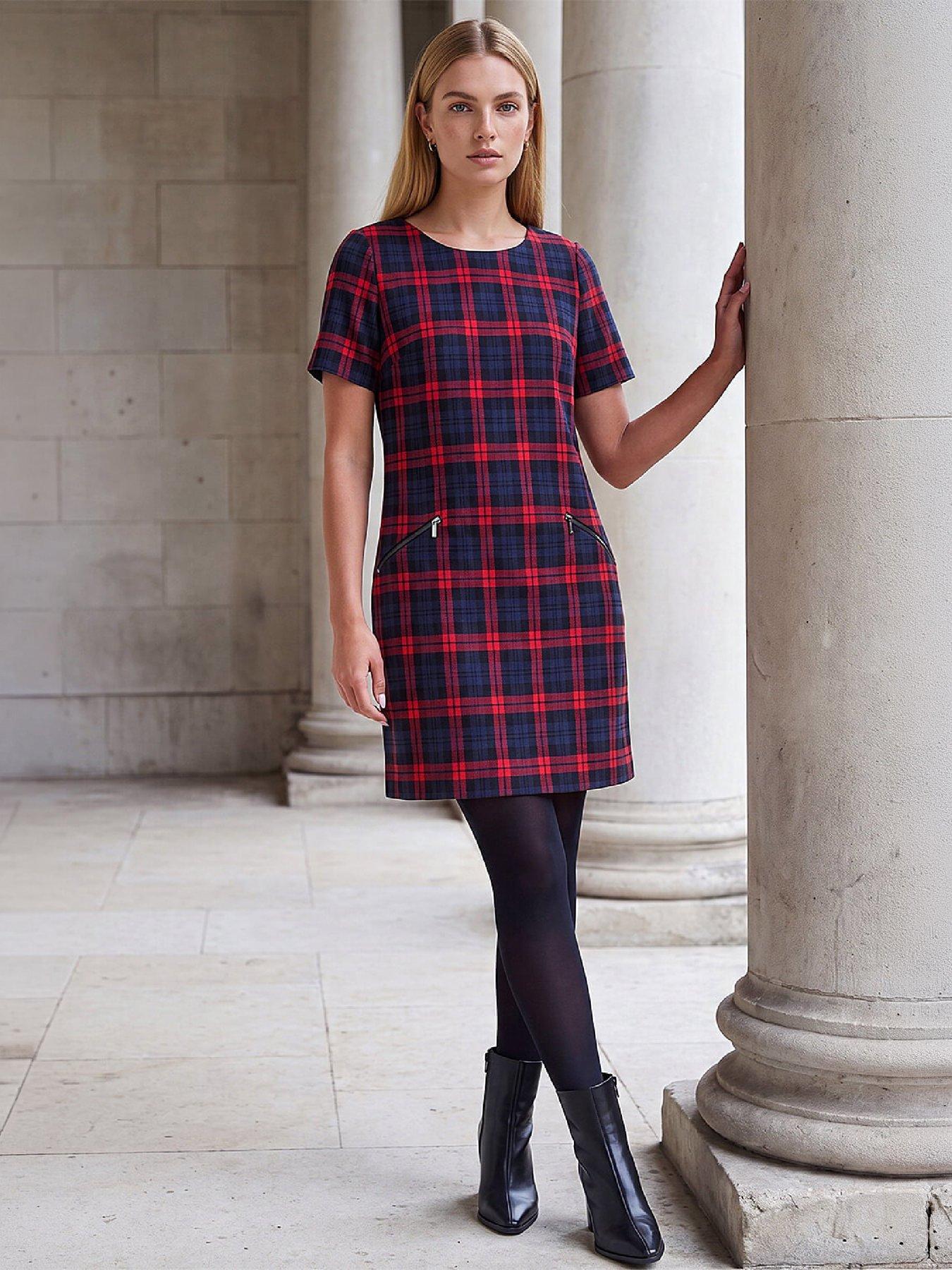 Image 1 of 4 of Roman Womens Tartan Check Stretch Shift Dress - Multi