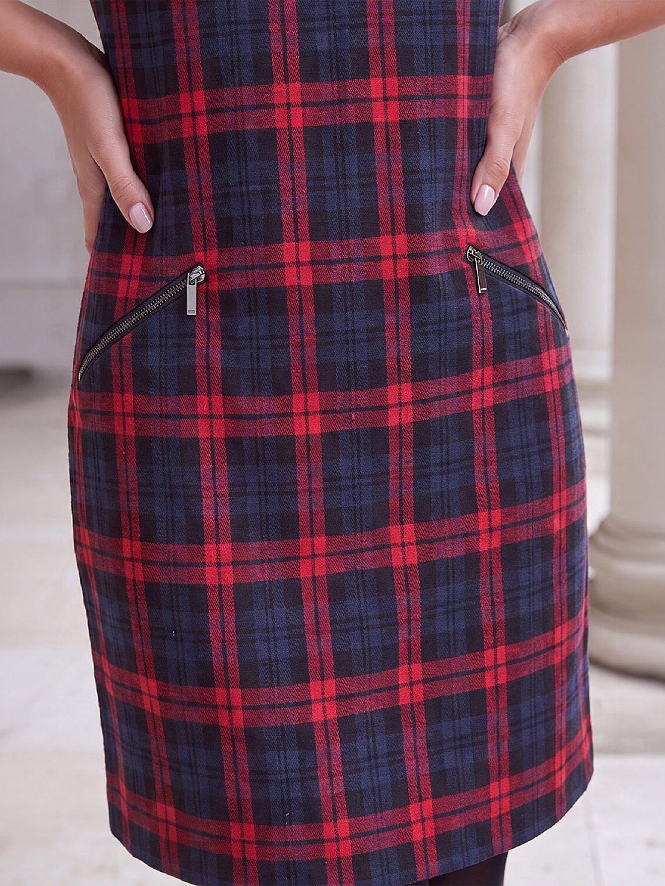 Image 2 of 4 of Roman Womens Tartan Check Stretch Shift Dress - Multi