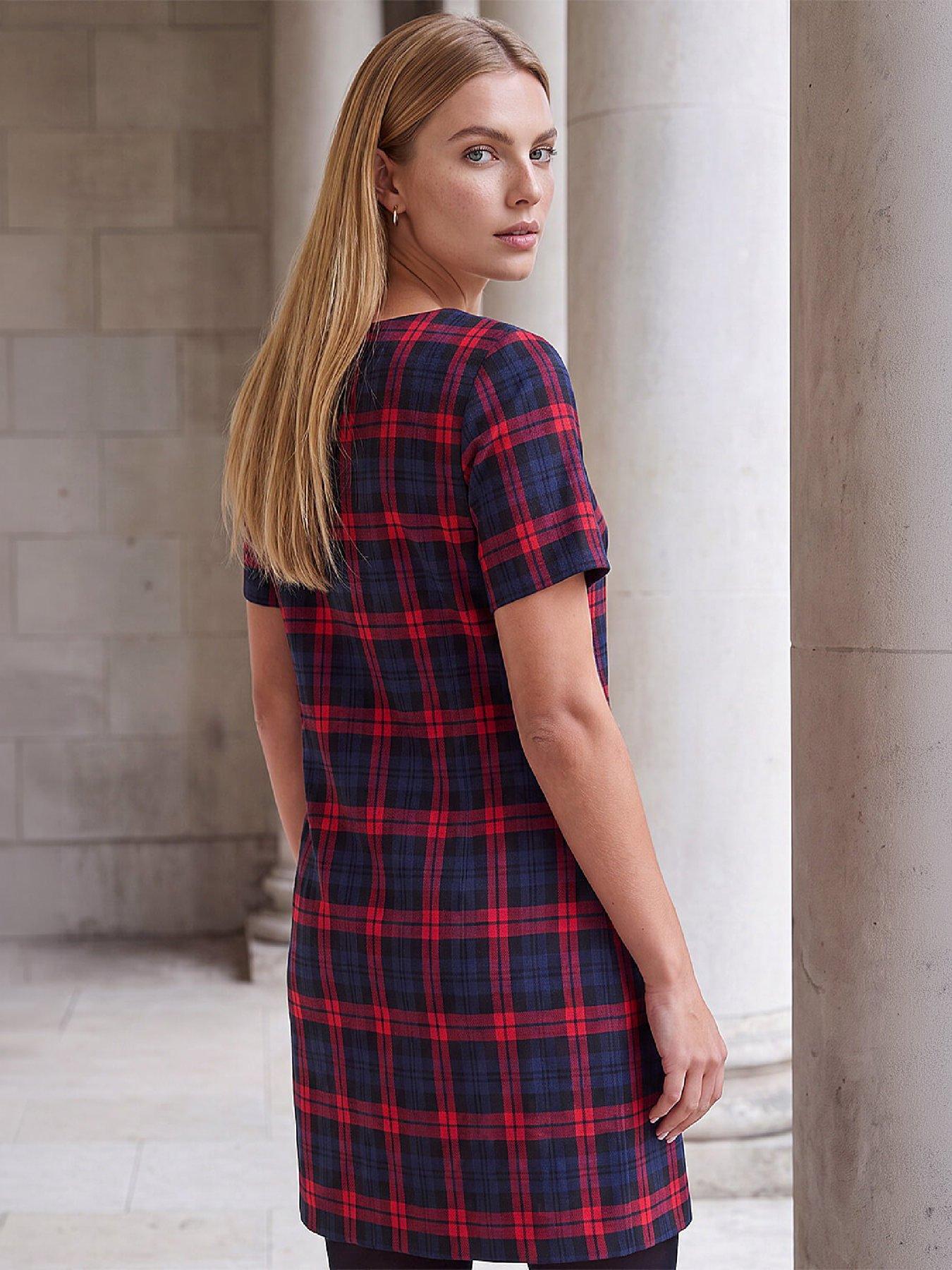 Image 3 of 4 of Roman Womens Tartan Check Stretch Shift Dress - Multi