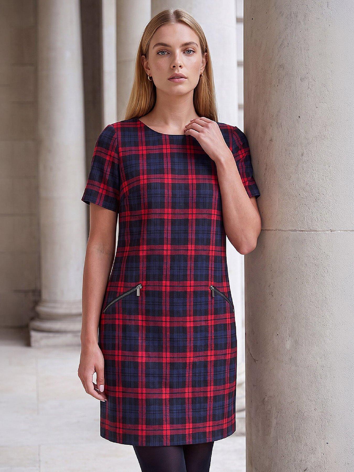 Image 4 of 4 of Roman Womens Tartan Check Stretch Shift Dress - Multi