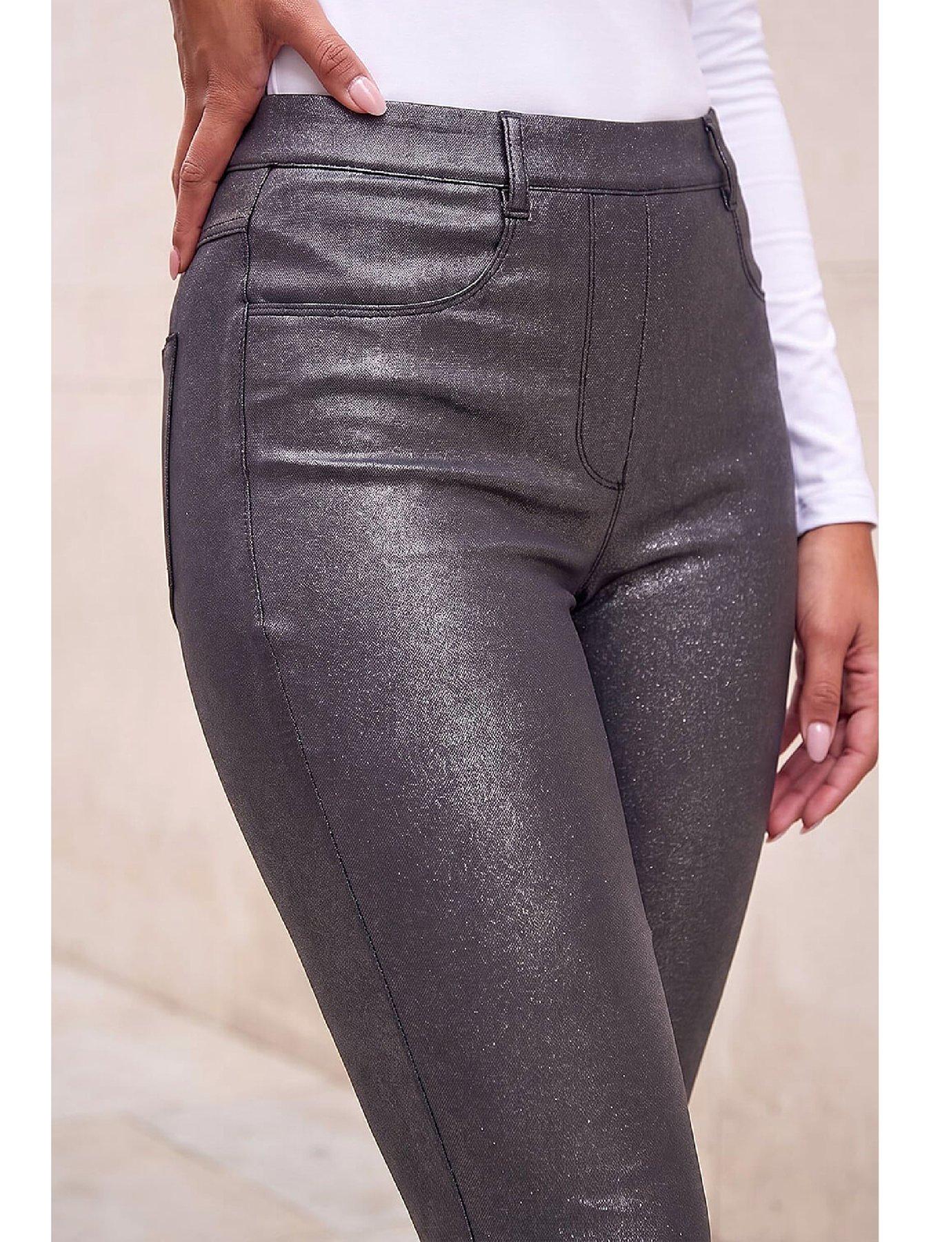 Image 2 of 4 of Roman Roman Womens Glitter Pull-On Denim Leggings - Silver