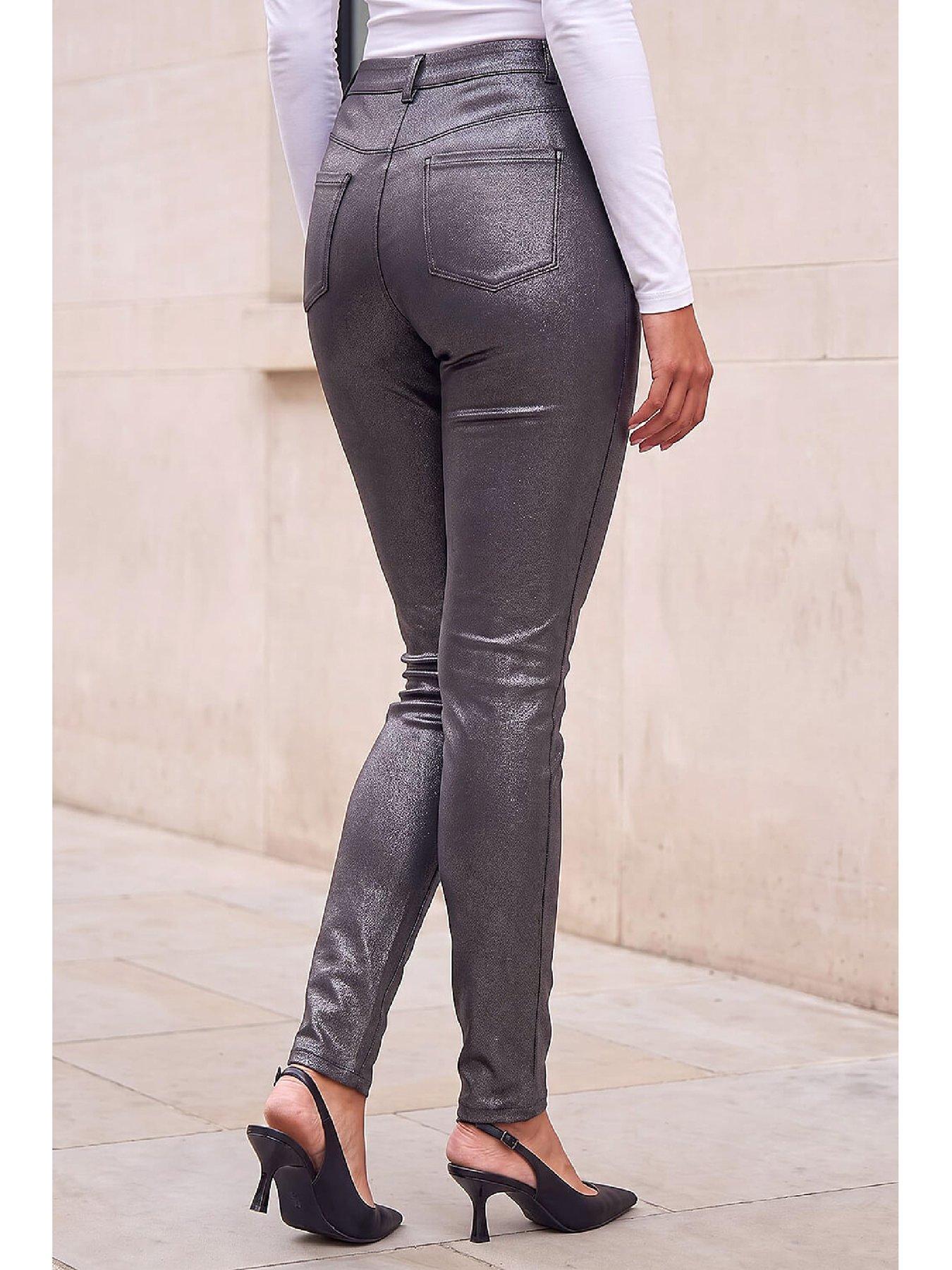 Image 3 of 4 of Roman Roman Womens Glitter Pull-On Denim Leggings - Silver