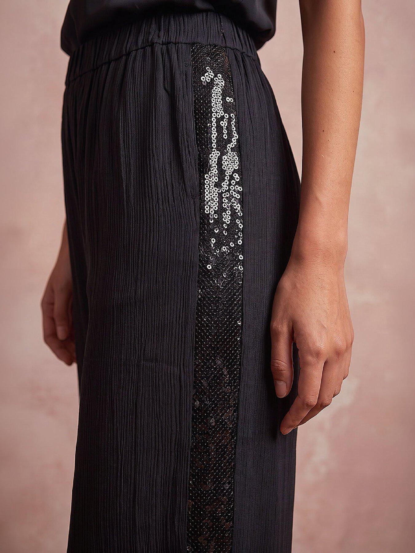 Image 2 of 4 of Roman Womens Sequin Side Wide Leg Trousers - Black
