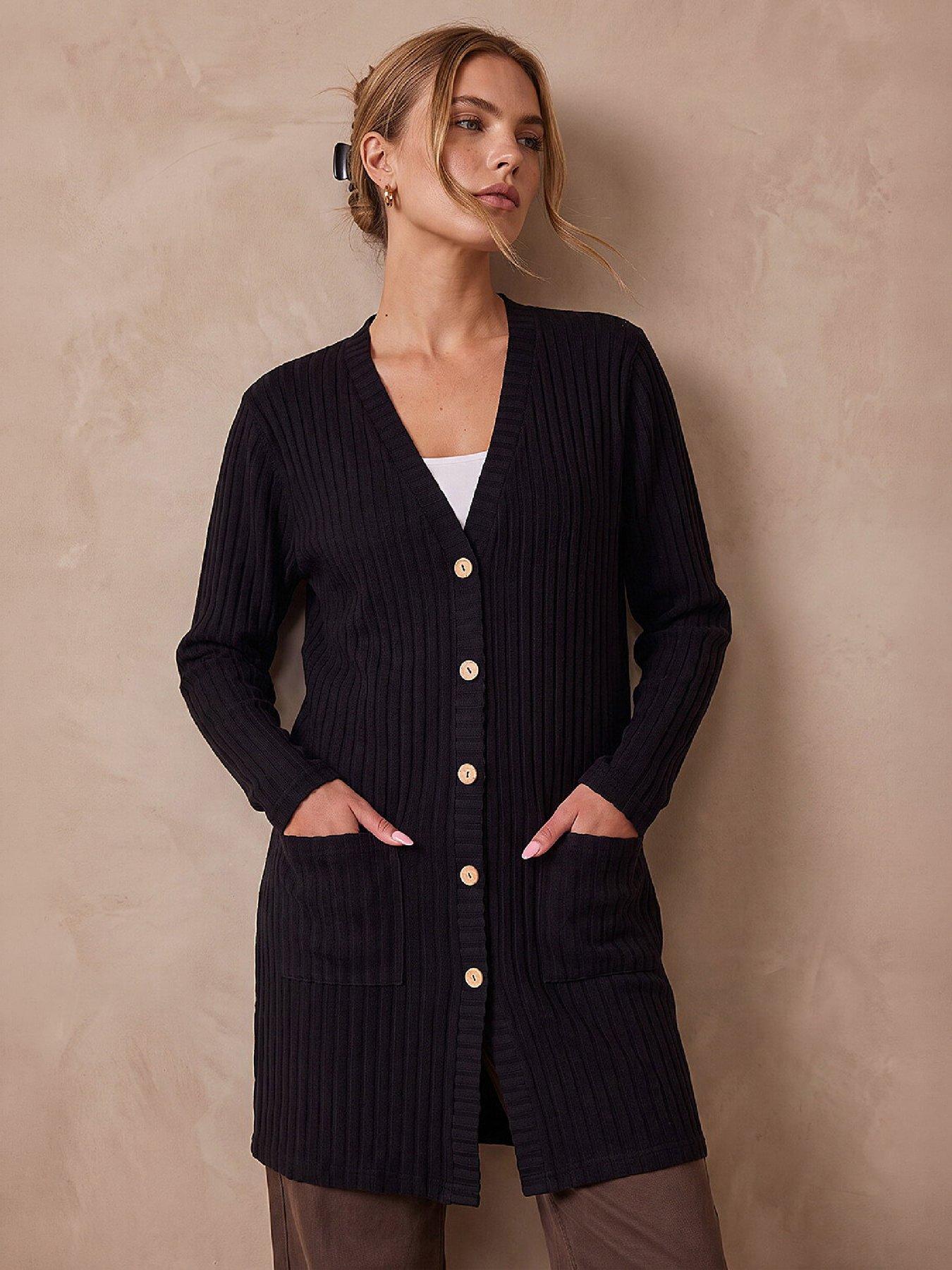 Roman Women's Black Ribbed Jersey Cardigan In | Size: 10 - Image 2