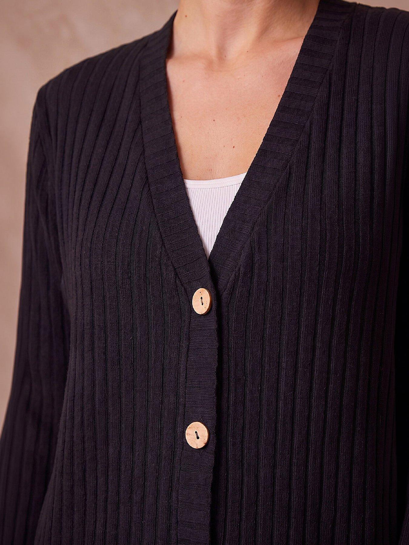 Image 2 of 4 of Roman Womens Ribbed Longline Button Through Cardigan - Black