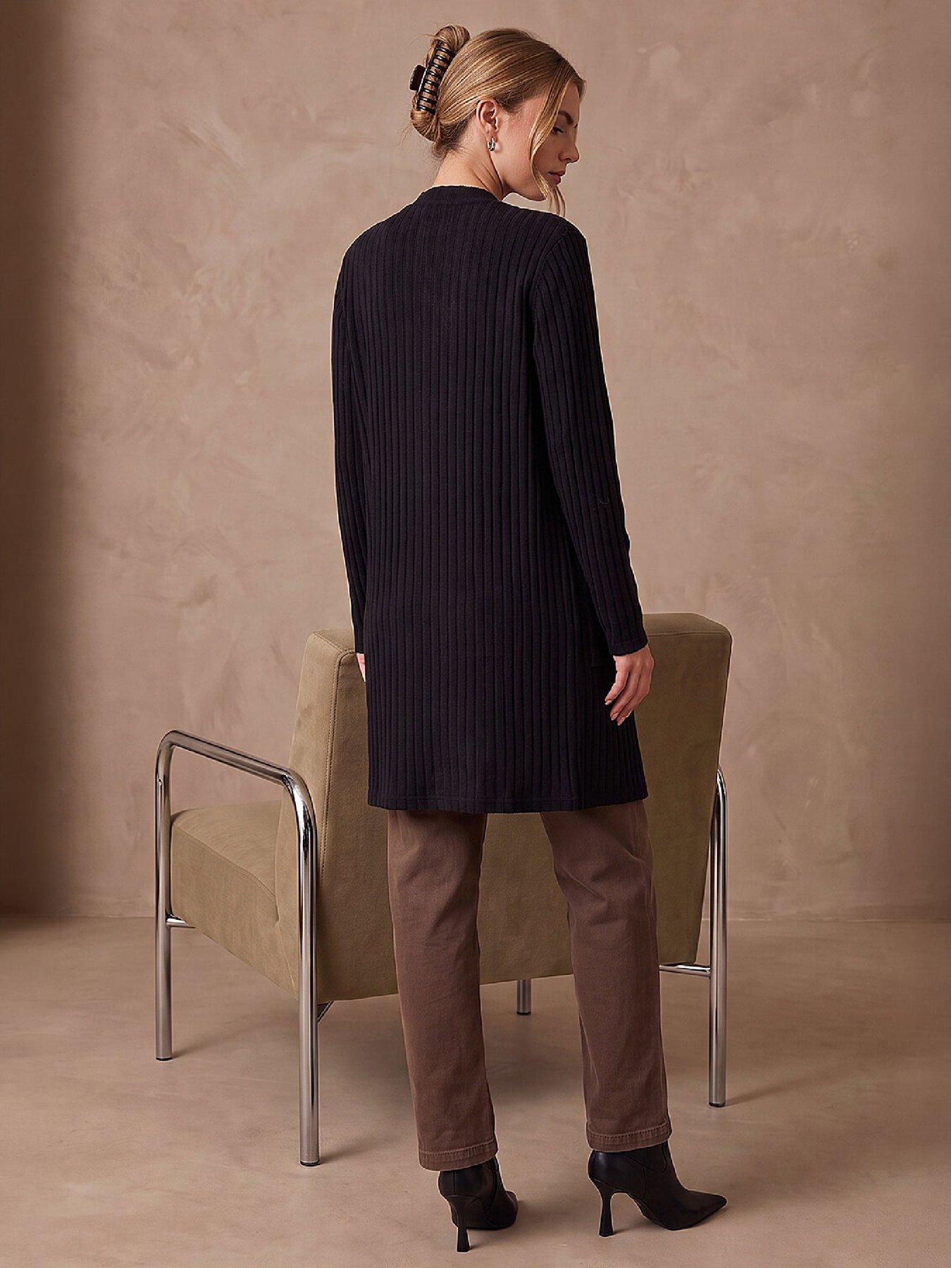 Image 3 of 4 of Roman Womens Ribbed Longline Button Through Cardigan - Black