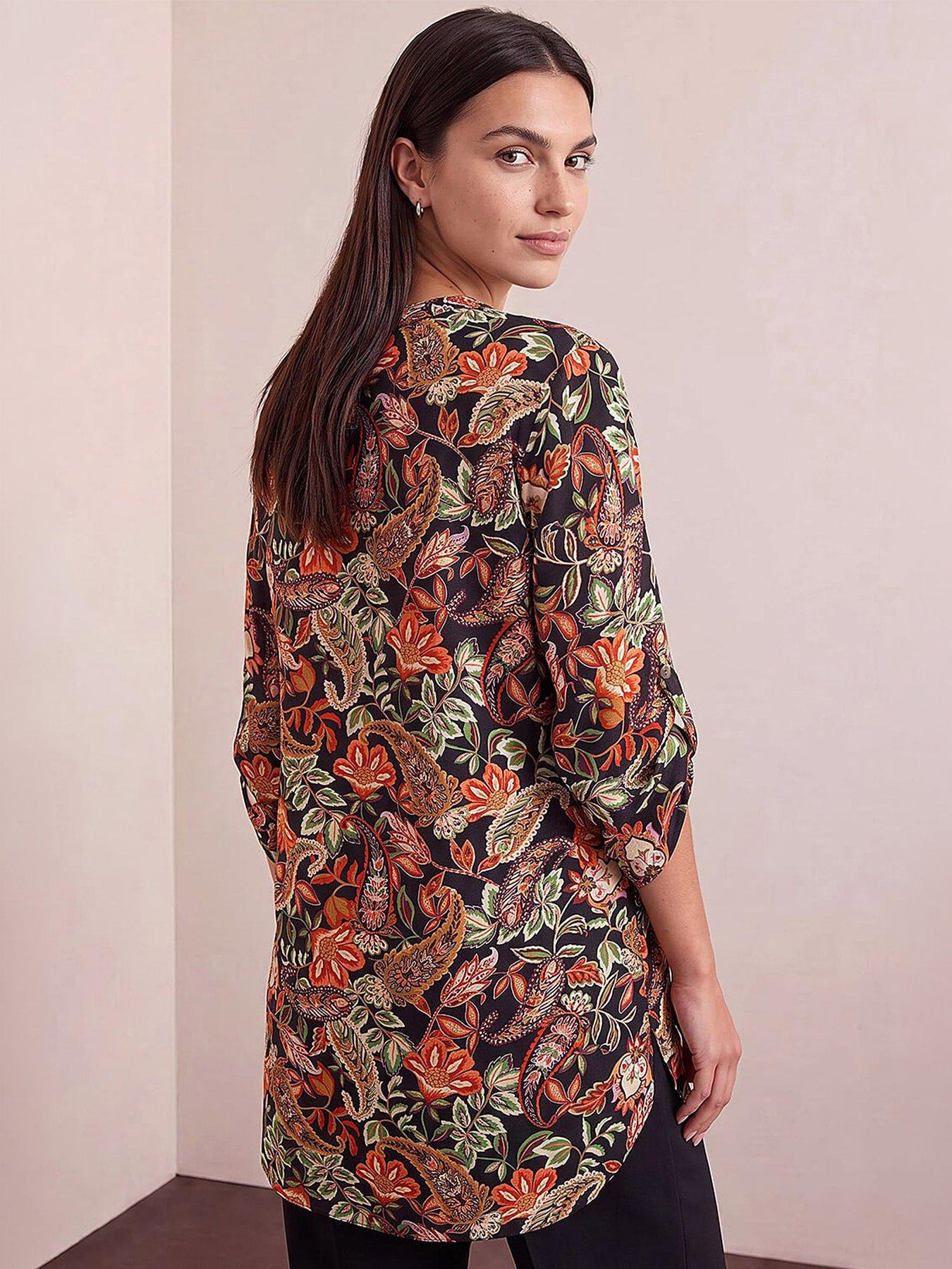 Image 2 of 4 of Roman Womens Paisley Longline Button Front Blouse - Orange
