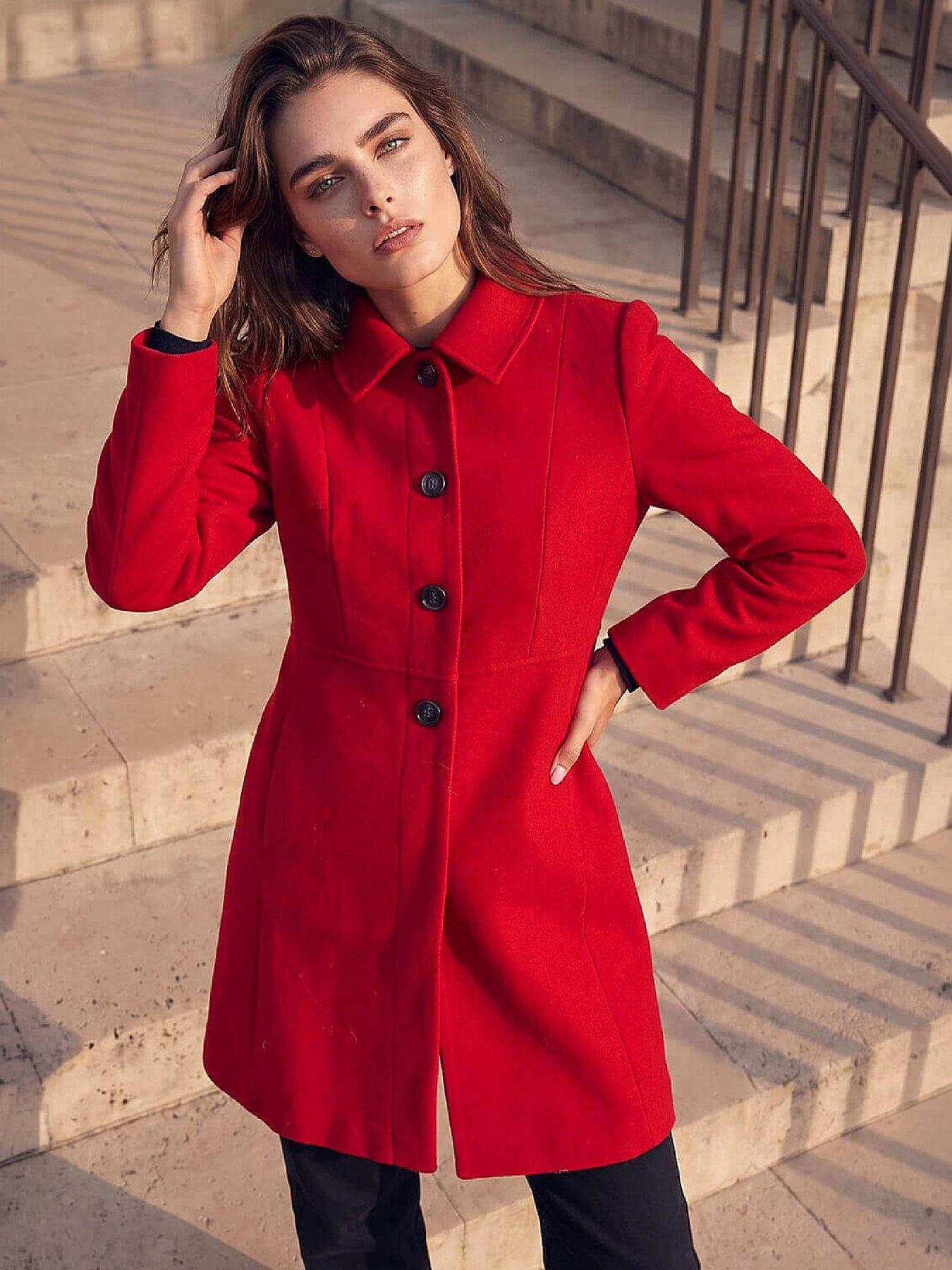 Roman Women's Red Petite Single Breasted Pocket Coat - Image 3