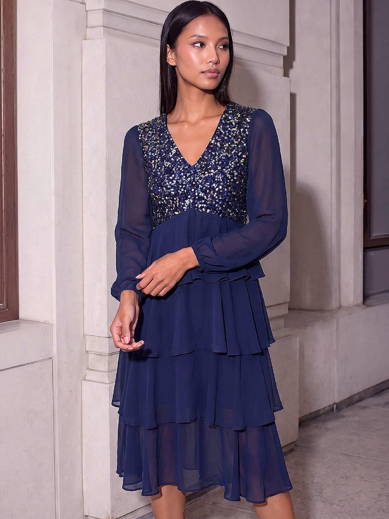 Image 1 of 4 of Roman Petite Sequin Midi Dress