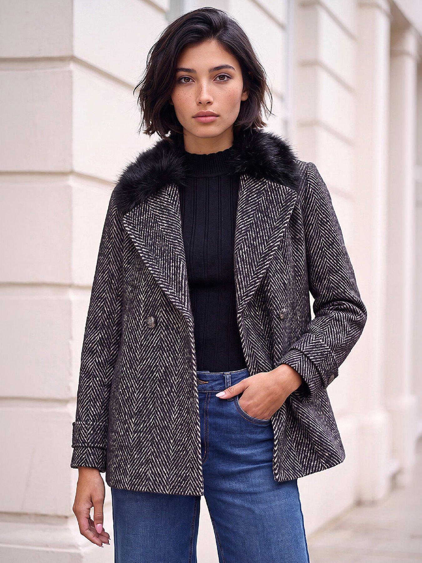 Roman Women's Black Petite Jacquard Coat In Size 16 - Image 2