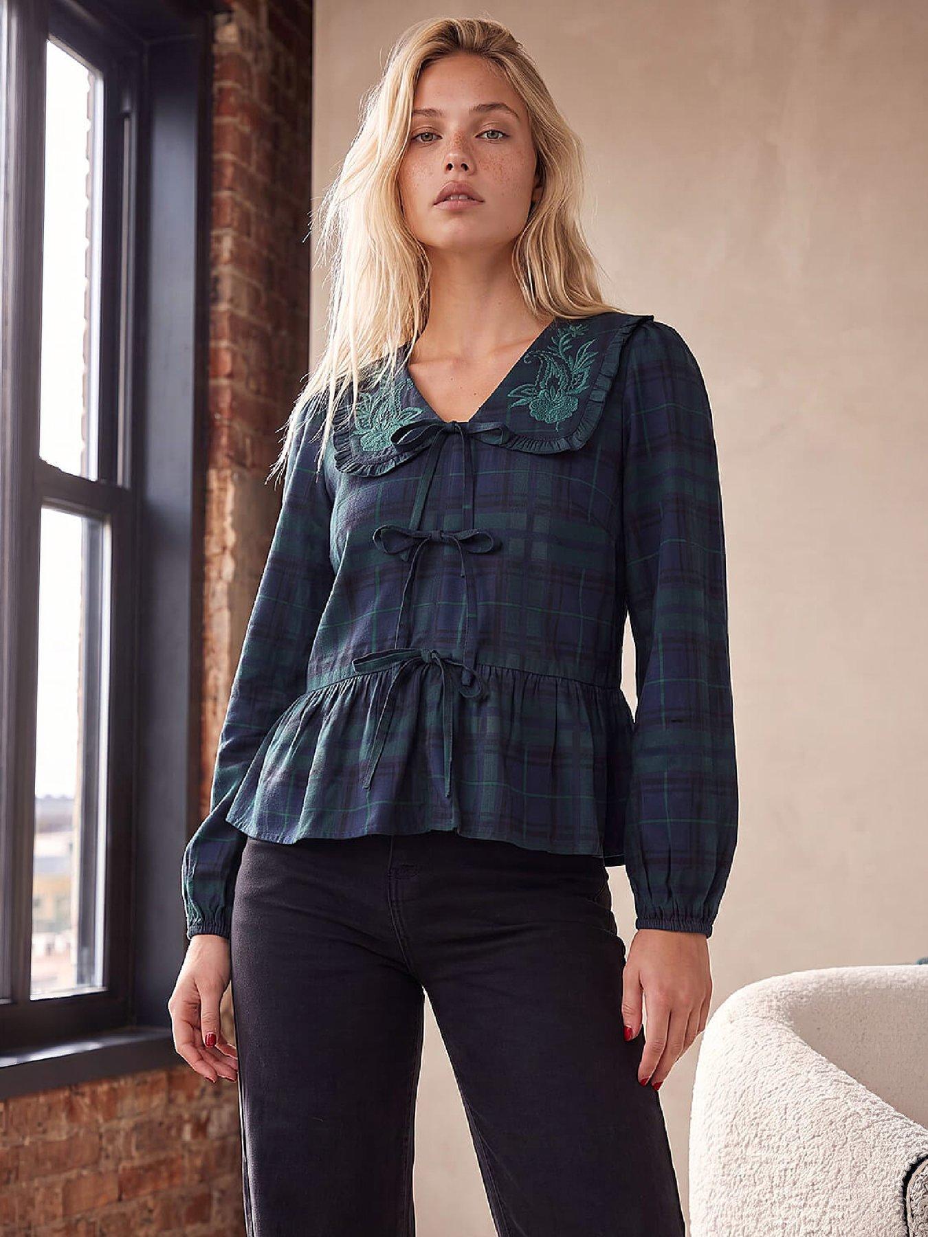 Dusk Women's Forest Check Tie Detail Top Size 8 - Image 2