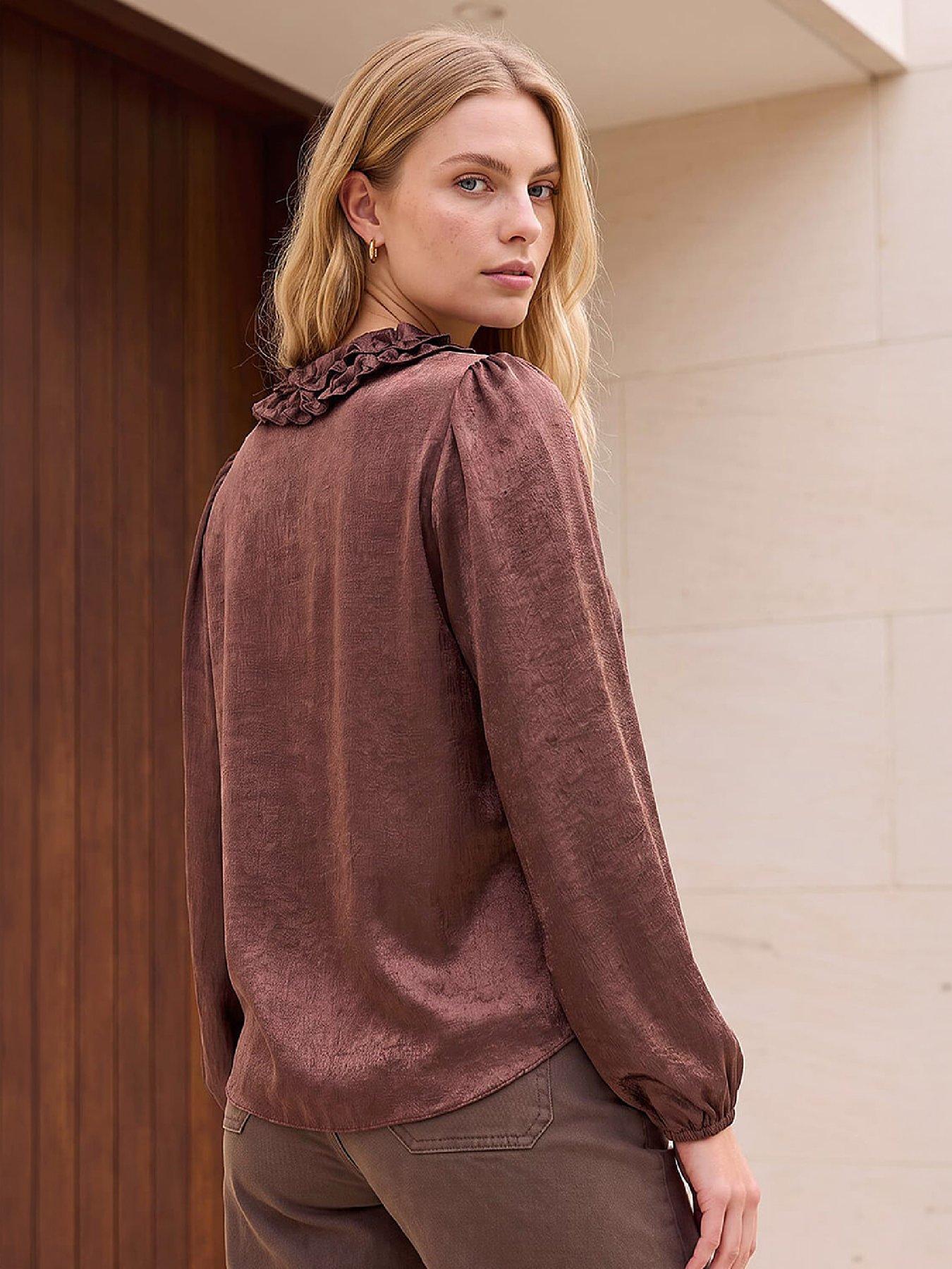 Image 2 of 4 of Roman Crinkle Satin Frill V-neck Top