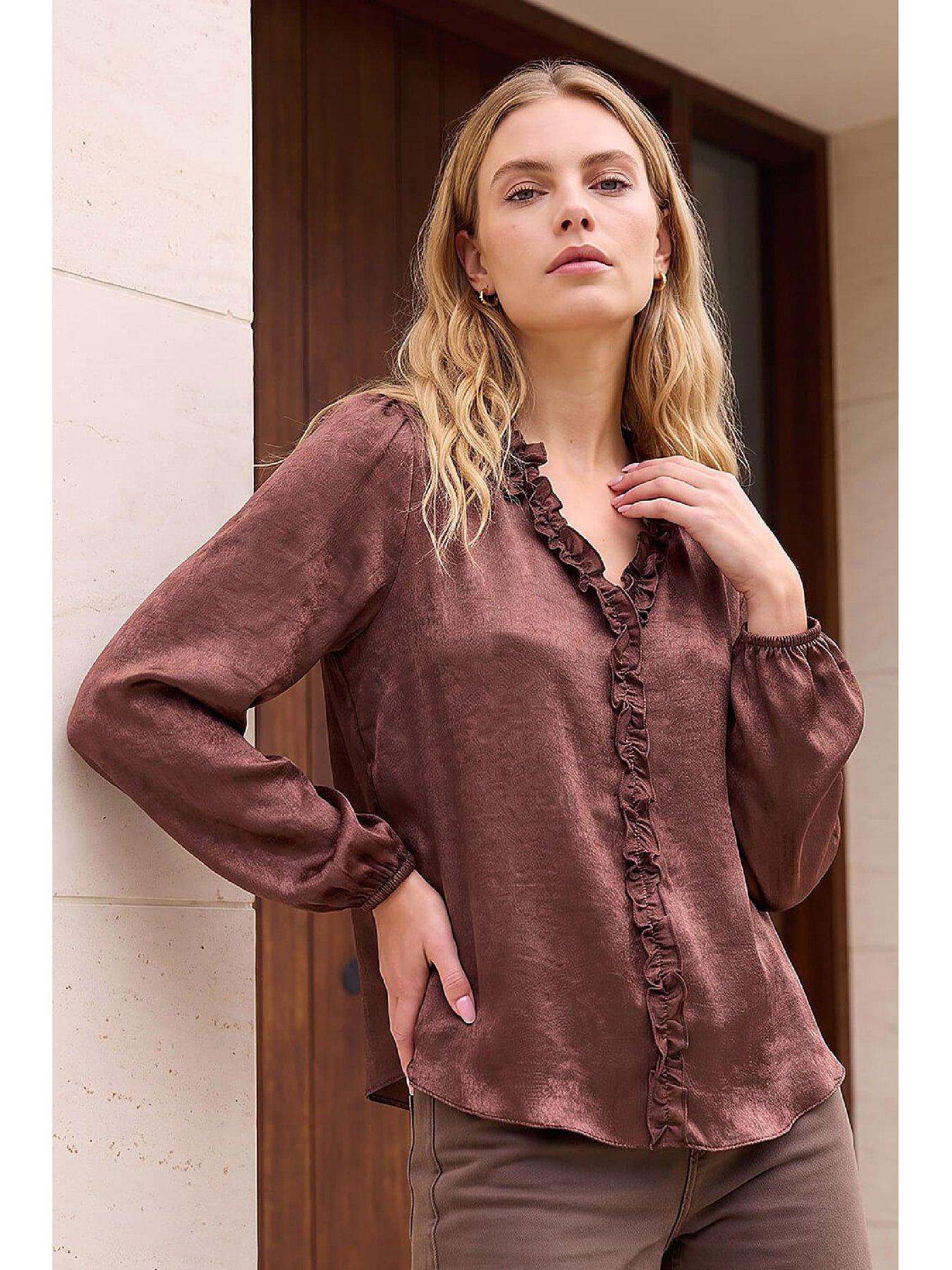 Image 3 of 4 of Roman Crinkle Satin Frill V-neck Top