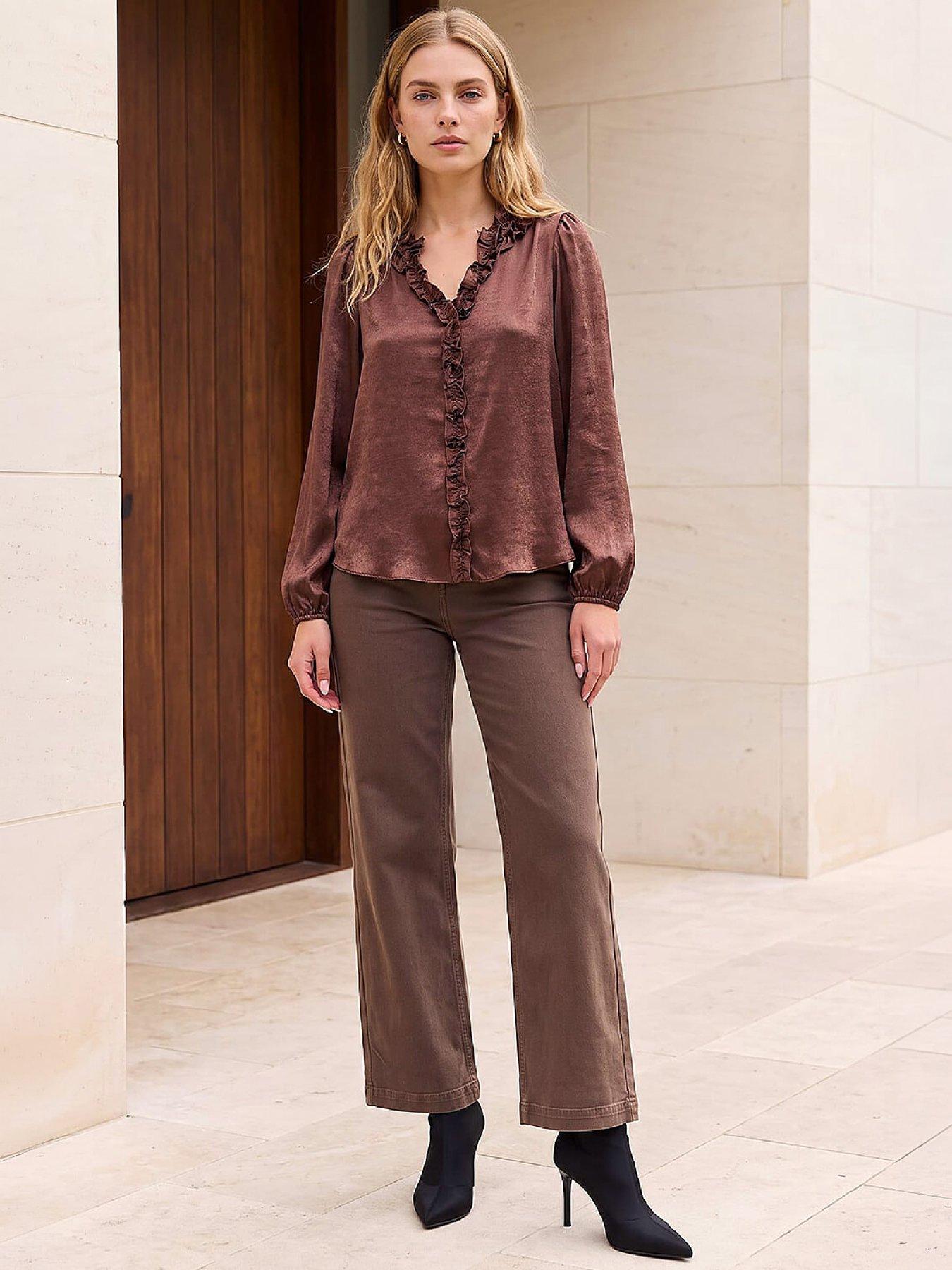 Image 4 of 4 of Roman Crinkle Satin Frill V-neck Top