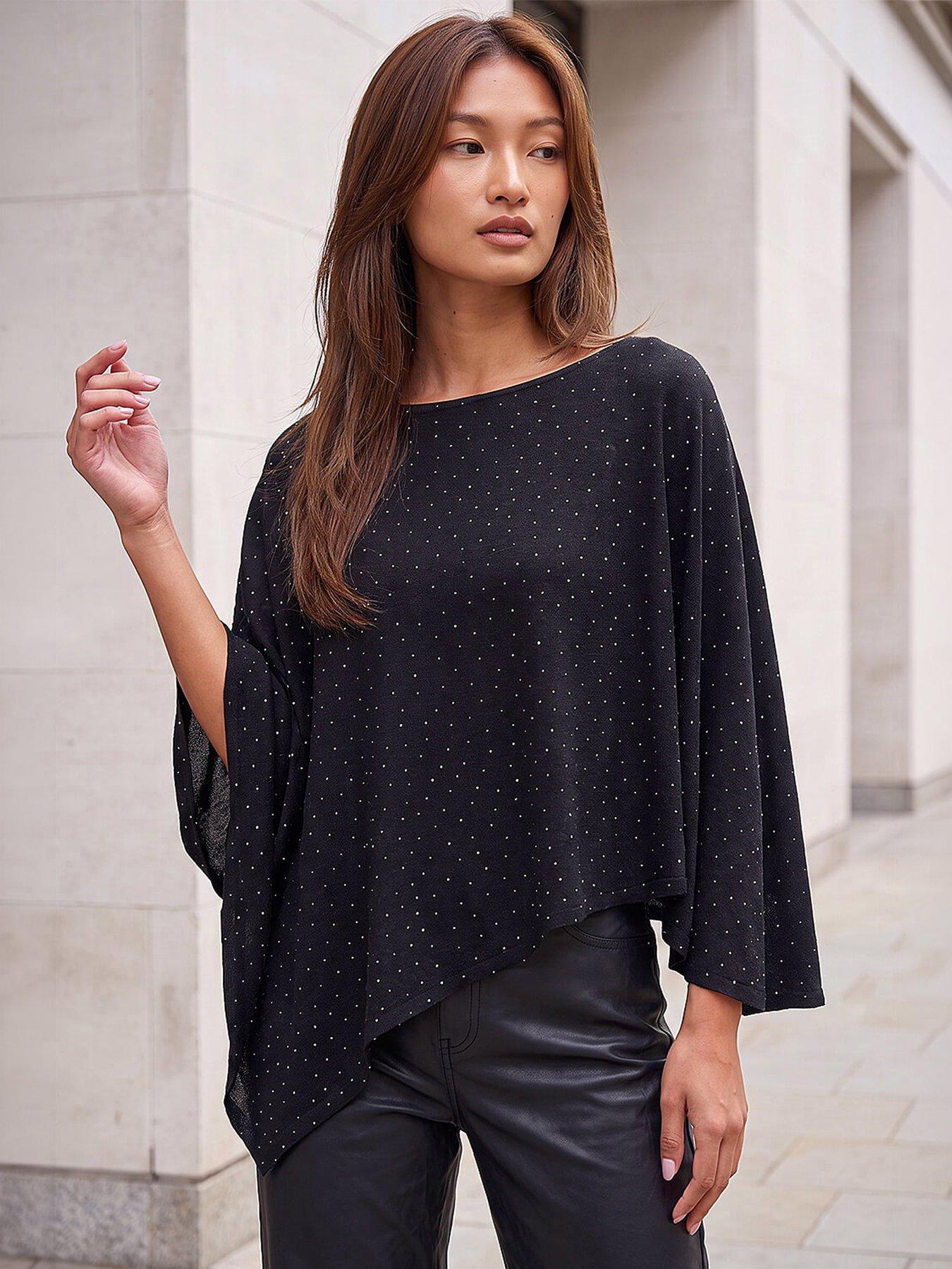 Roman Women's Black Stretch Cape Top In | Size: 14 - Image 7