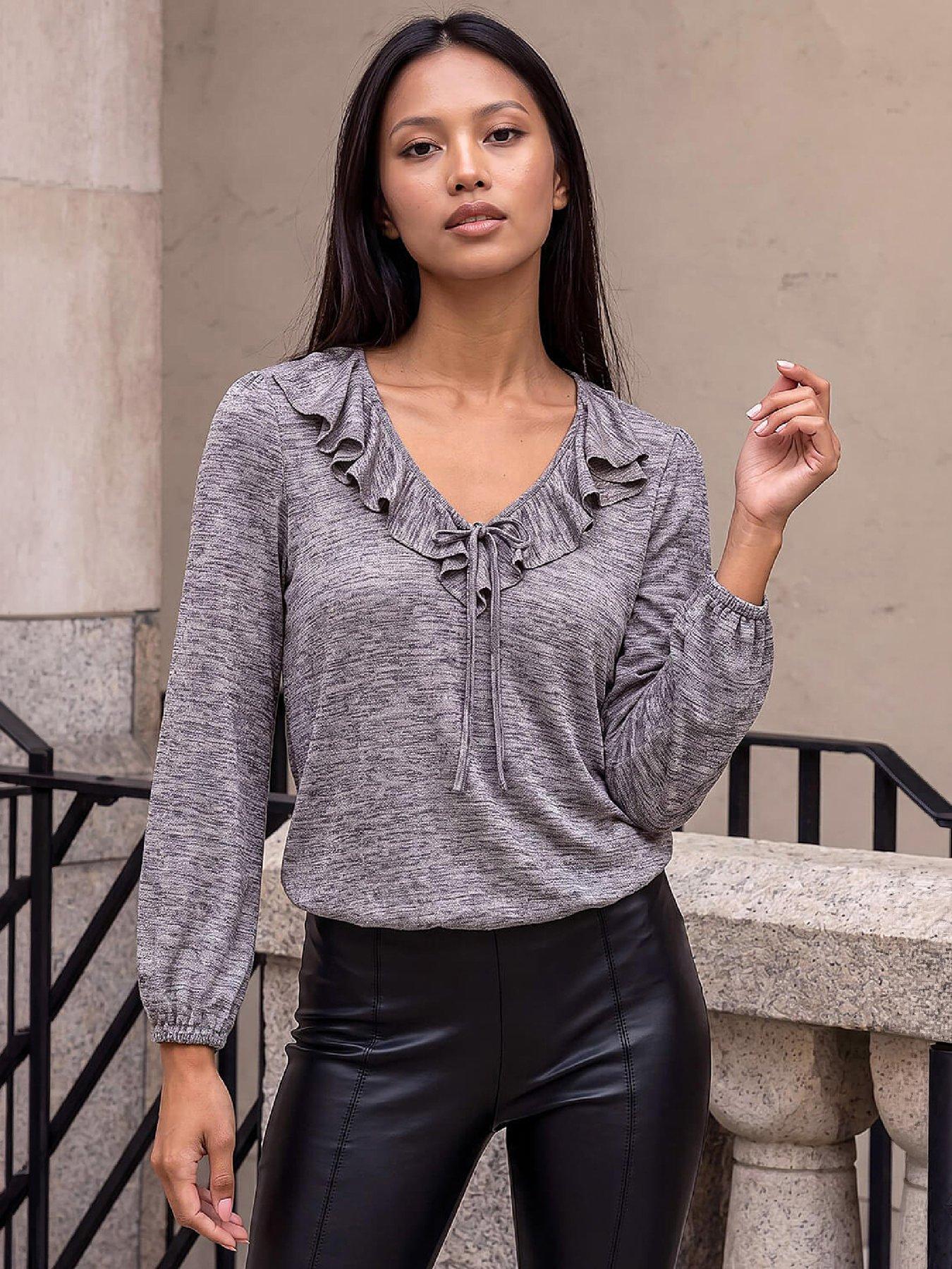 Roman Petite Women's Taupe Frill Front Top Size 8 - Image 2