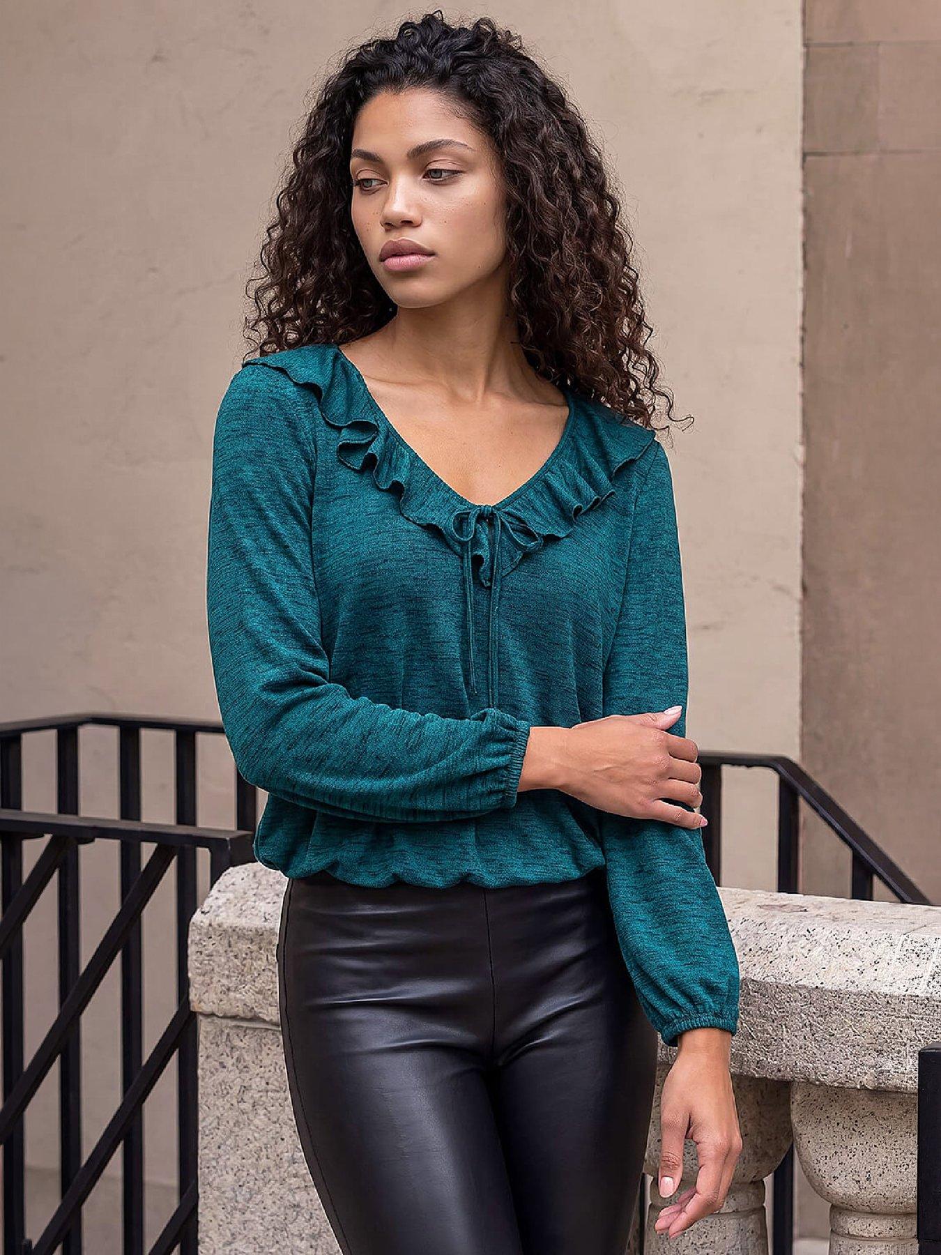 Roman Petite Women's Teal Frill Front Top Size 18 - Image 7
