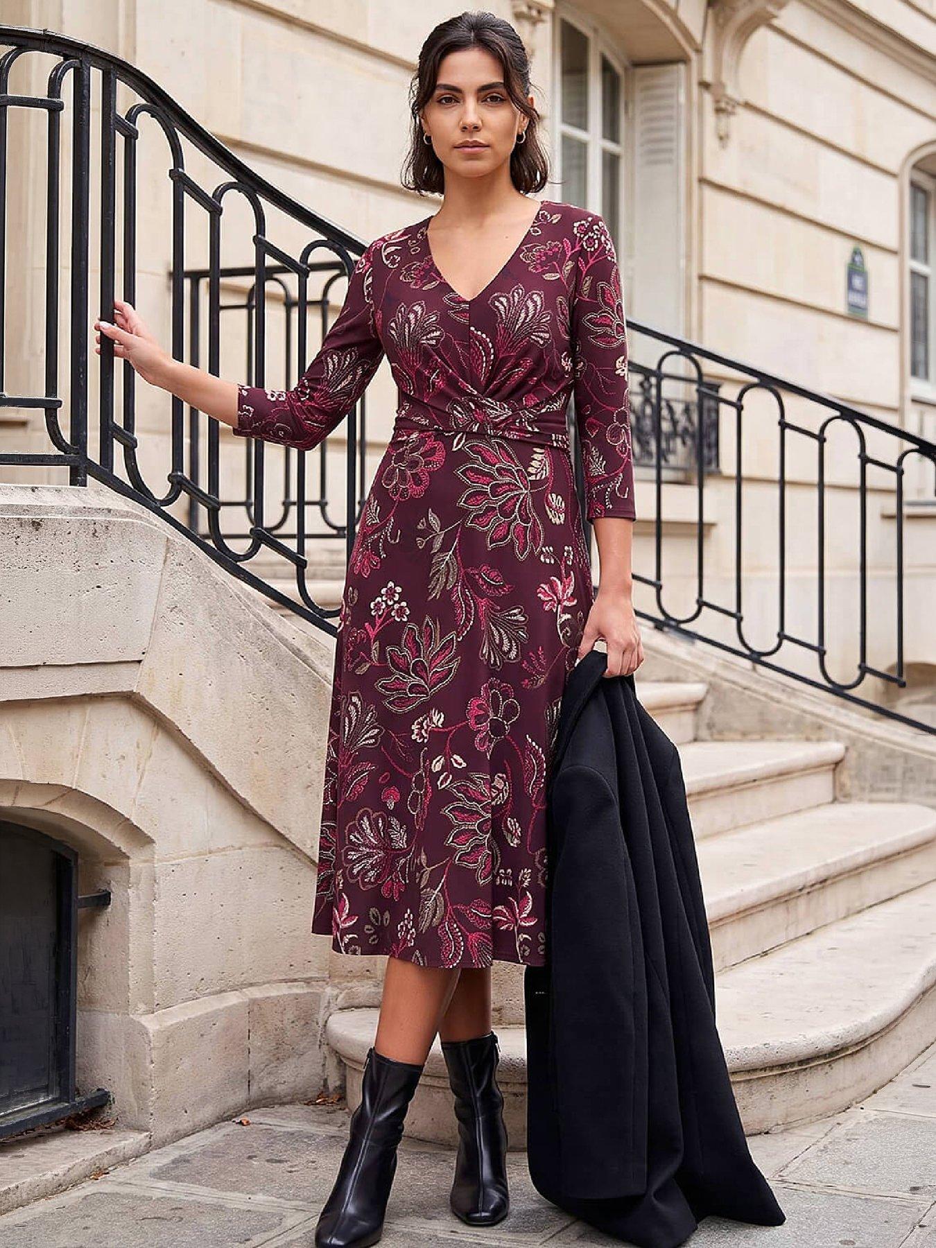 Roman Women's Wine Floral Leaf Cross Dress In | : Size 14 - Image 3