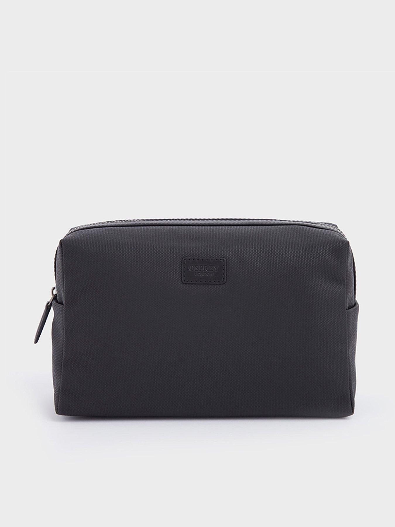 Image 1 of 3 of Osprey London Mens Waxed Canvas Leather Trim Large Wash Bag - Black