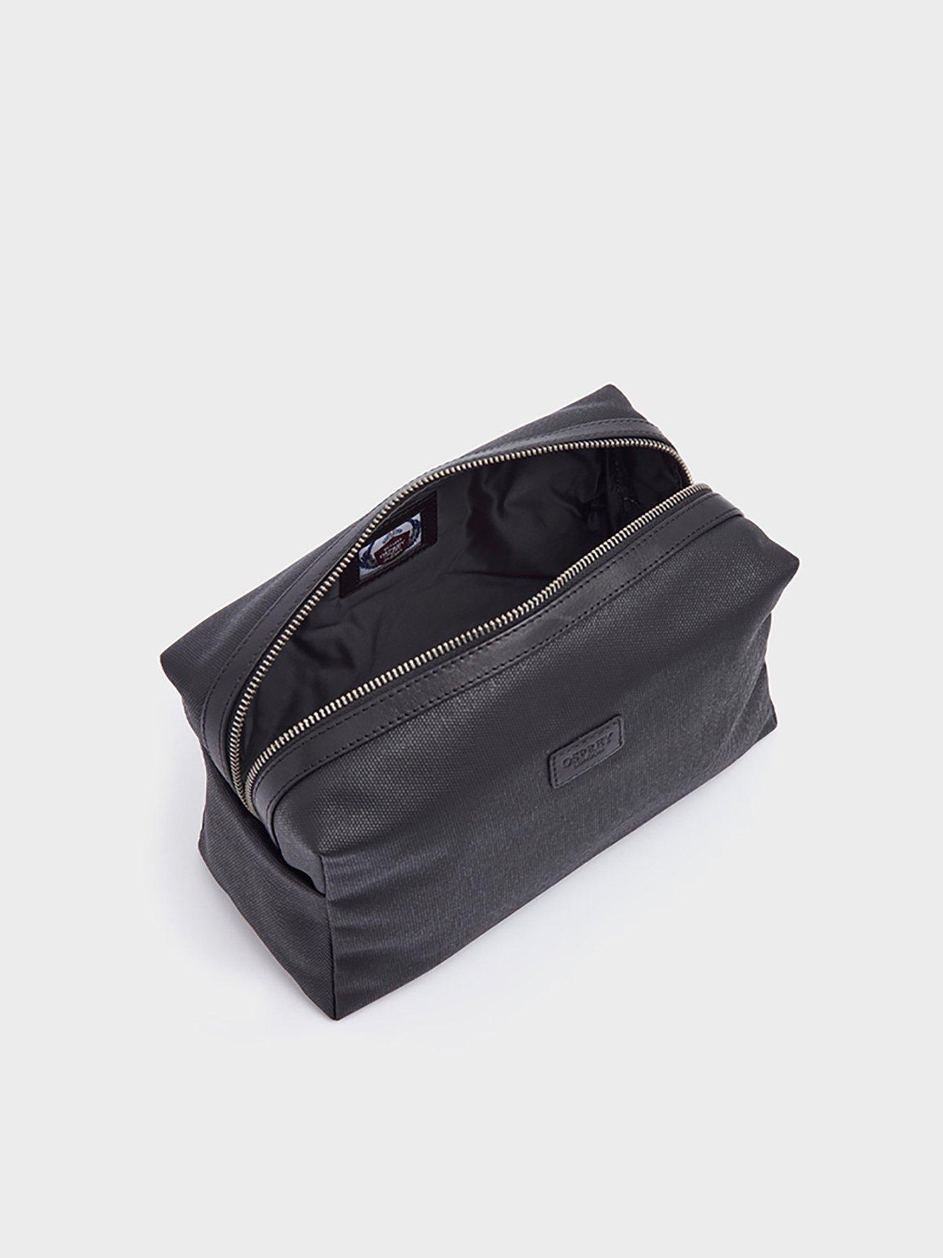 Image 3 of 3 of Osprey London Mens Waxed Canvas Leather Trim Large Wash Bag - Black