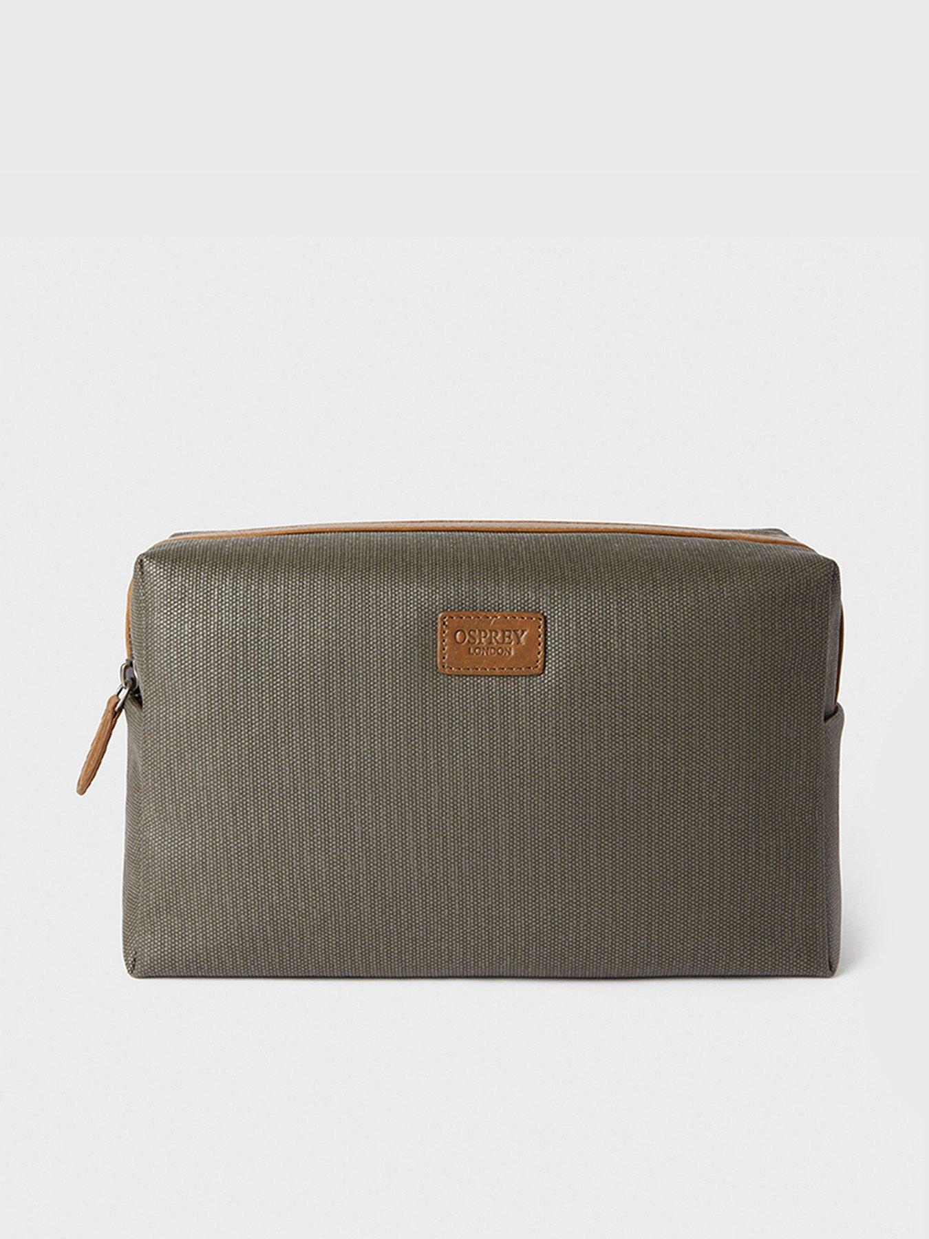 Osprey London Mens Grantham Waxed Canvas Leather Trim Large Wash Bag, Green, Men