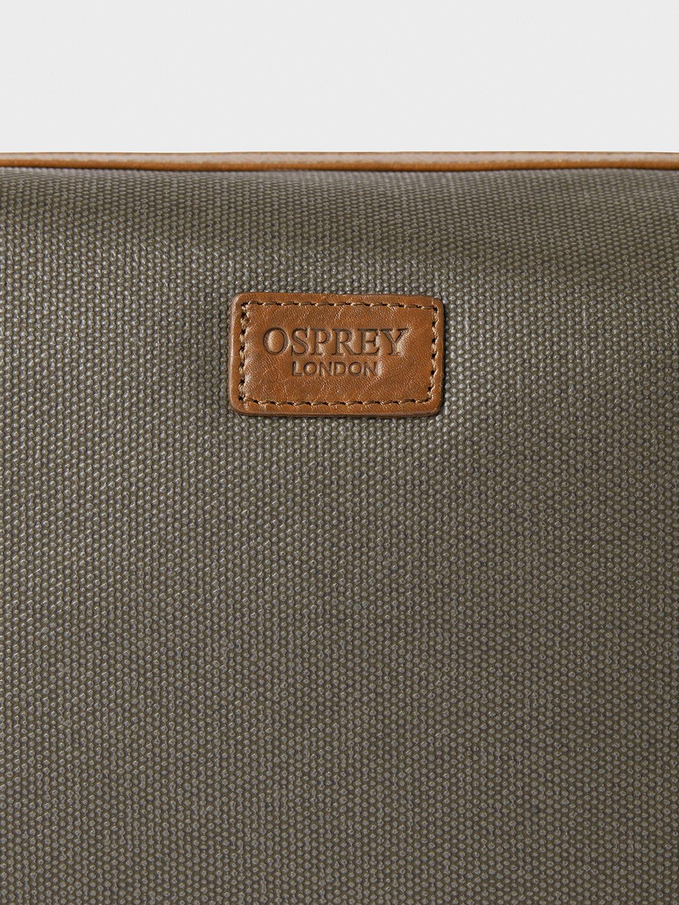 Image 3 of 4 of Osprey London The Grantham Large Waxed Canvas & Leather Washbag - Kkahi & Chestnut