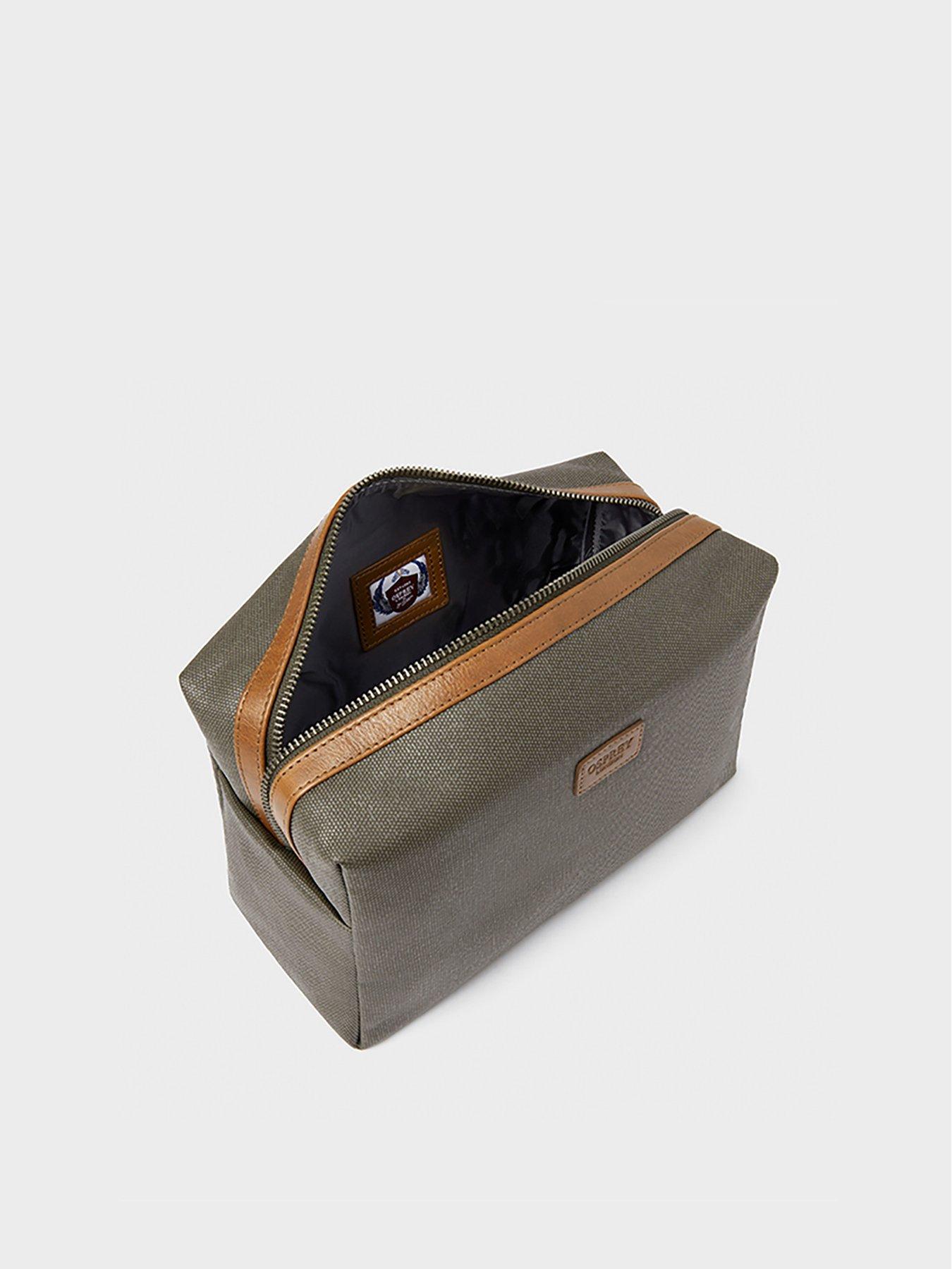 Image 4 of 4 of Osprey London The Grantham Large Waxed Canvas & Leather Washbag - Kkahi & Chestnut