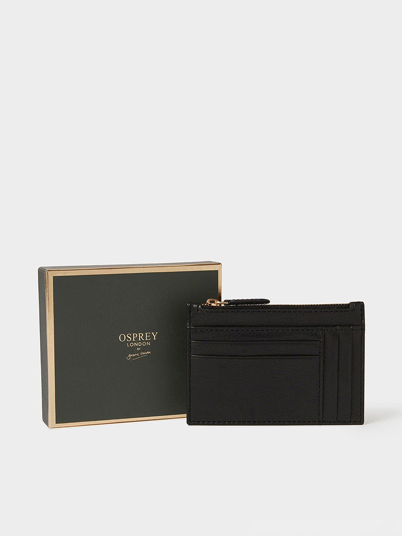 Image 1 of 6 of Osprey London The O Deboss East West Leather Zip Top Card Holder - Black