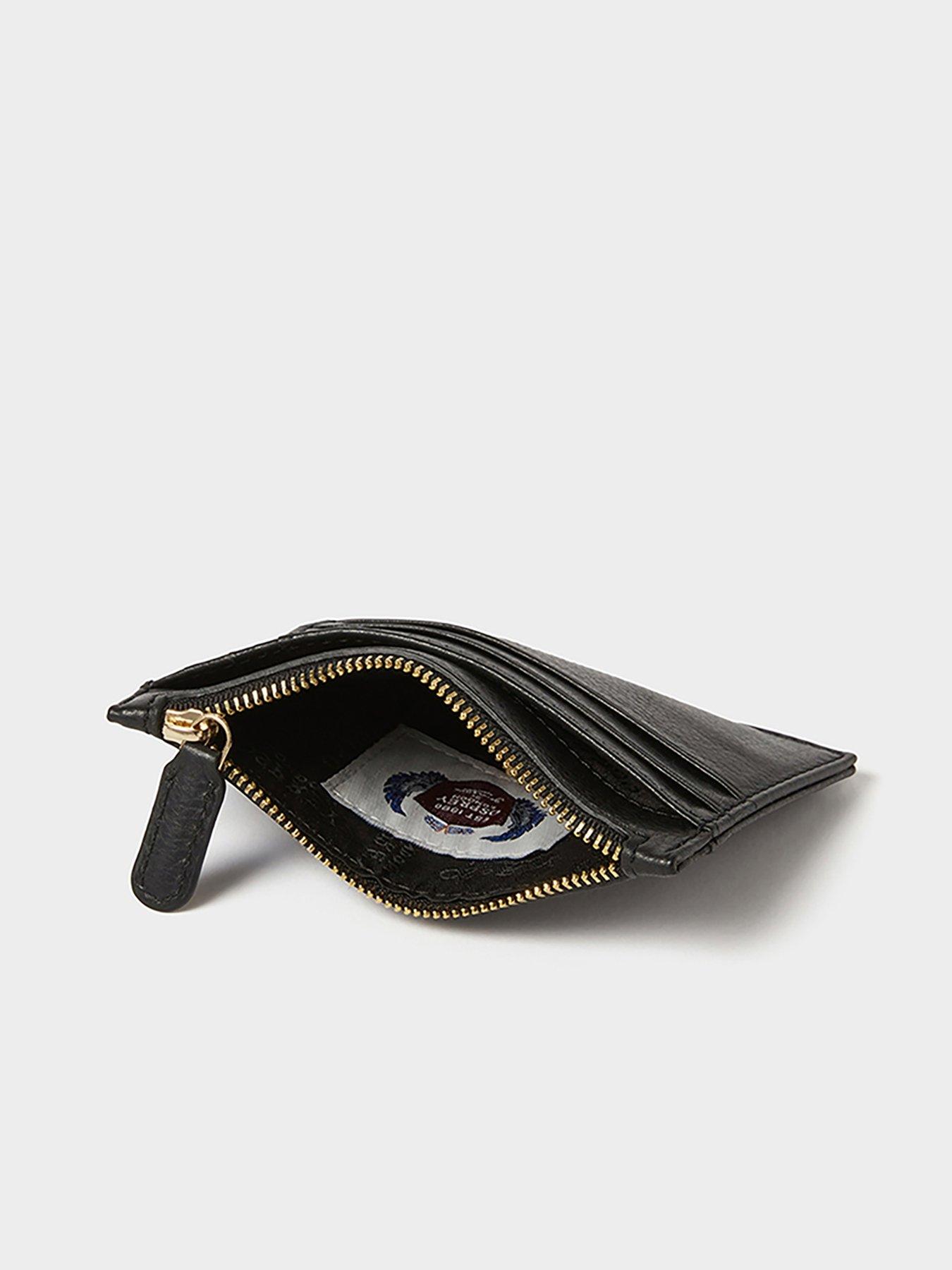 Image 6 of 6 of Osprey London The O Deboss East West Leather Zip Top Card Holder - Black