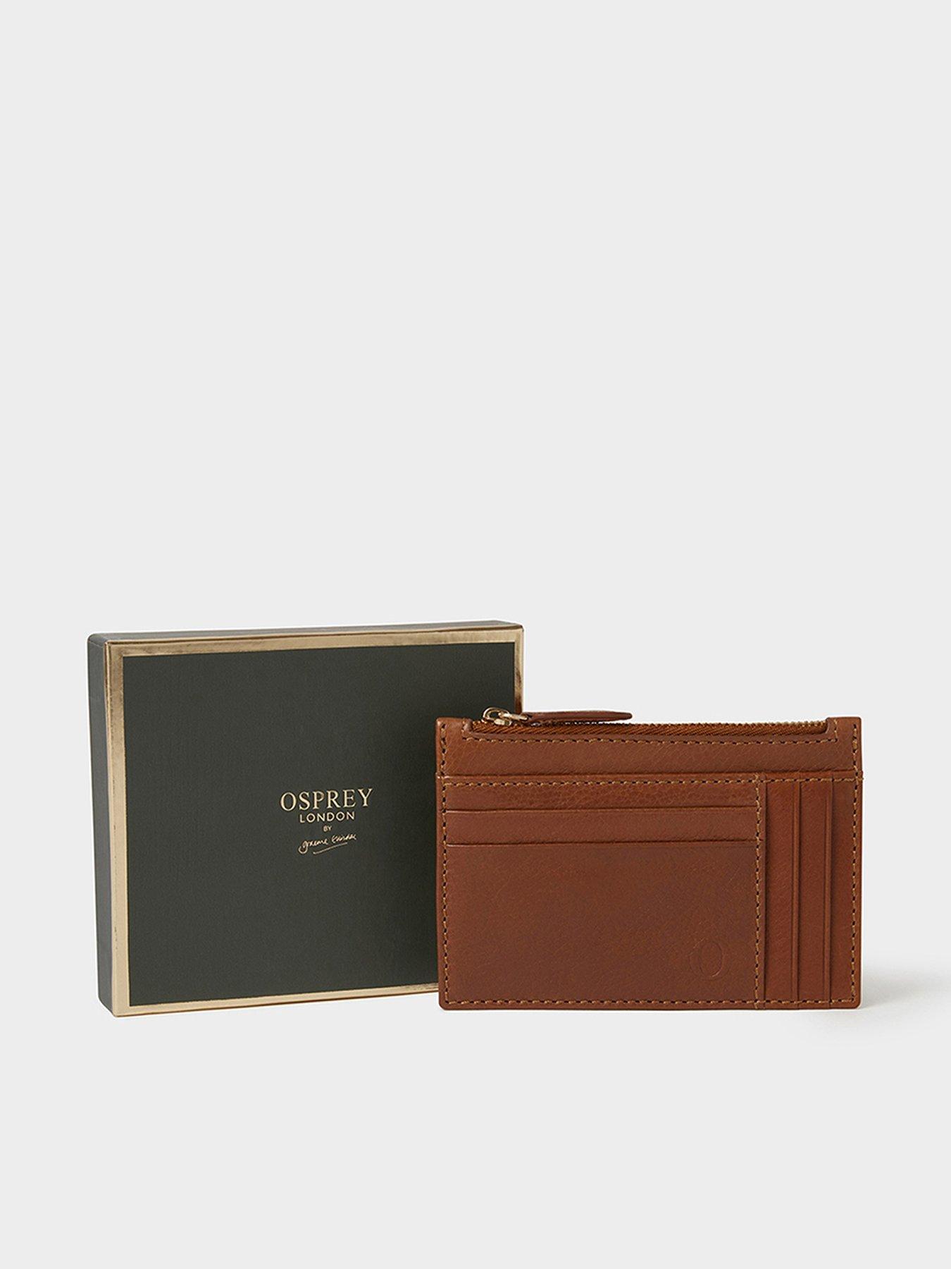 Image 1 of 6 of Osprey London Mens Debossed Zip Leather Card Holder - Brown