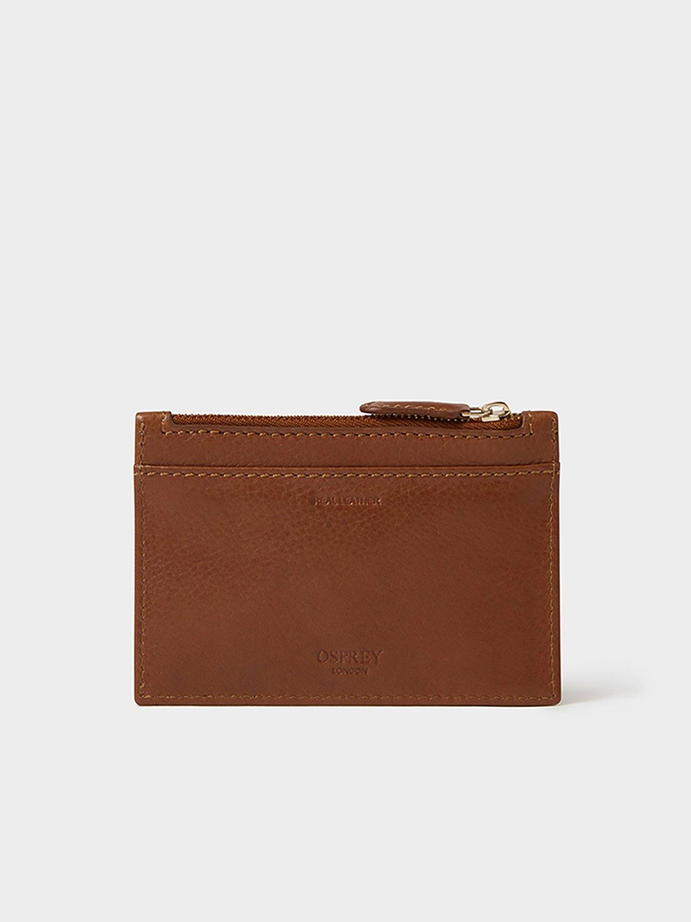 Image 4 of 6 of Osprey London Mens Debossed Zip Leather Card Holder - Brown
