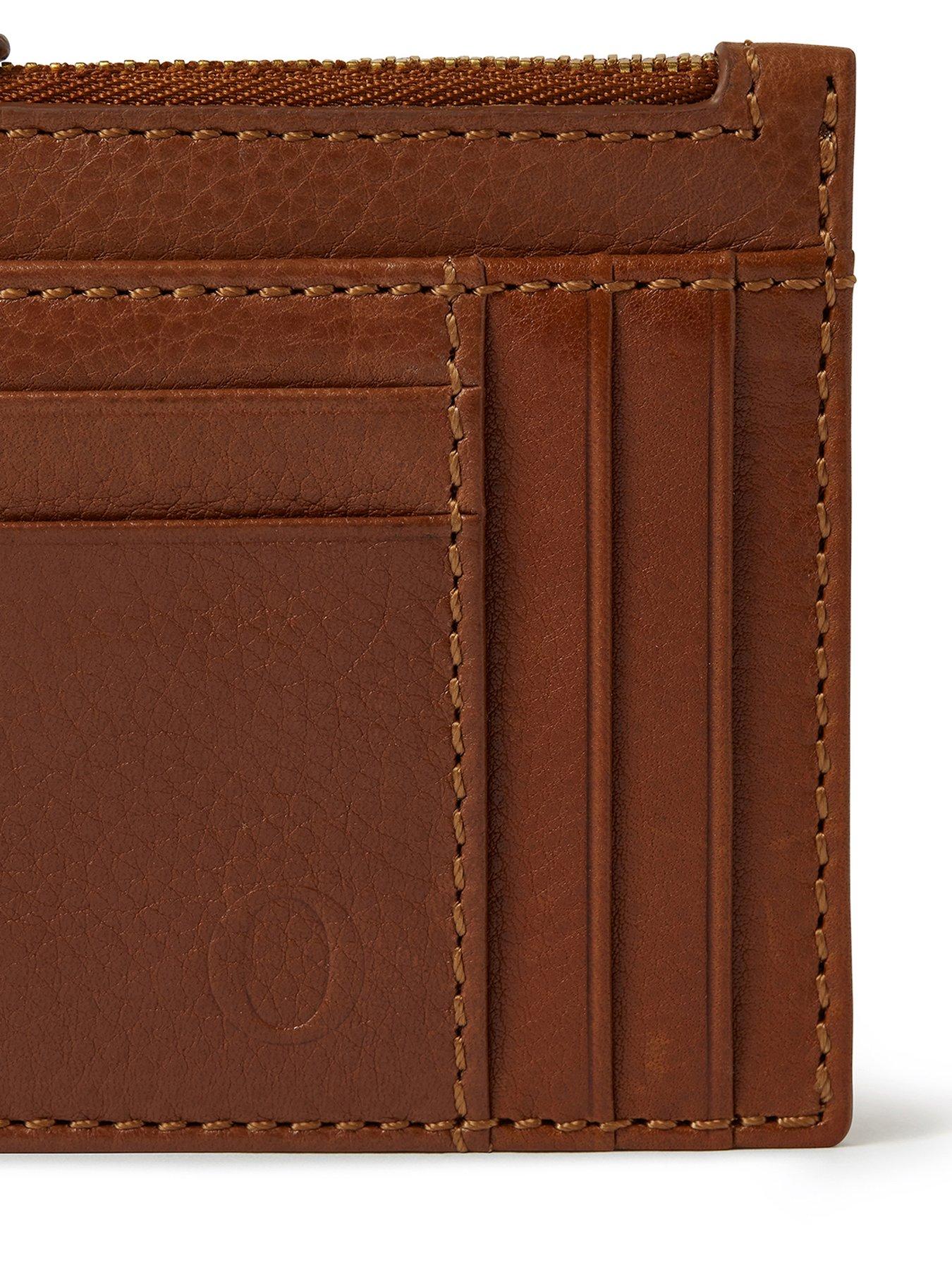 Image 5 of 6 of Osprey London Mens Debossed Zip Leather Card Holder - Brown