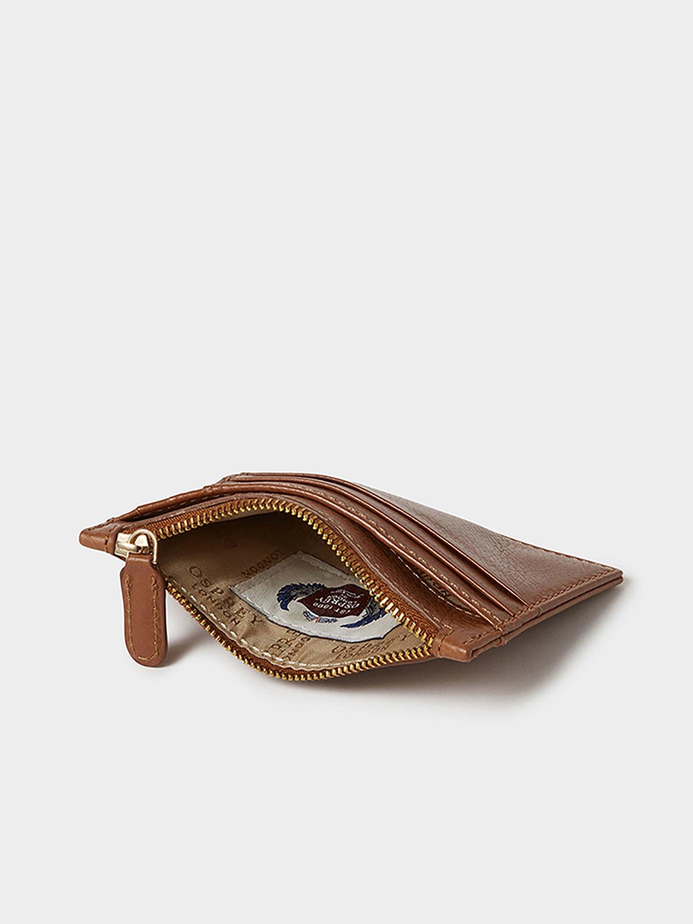 Image 6 of 6 of Osprey London Mens Debossed Zip Leather Card Holder - Brown
