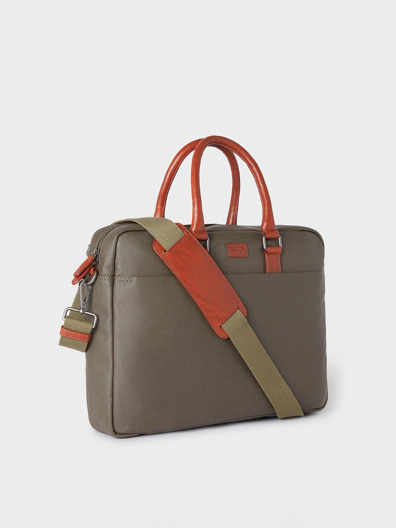 Image 2 of 6 of Osprey London The Grantham Waxed Canvas &amp; Leather Laptop Bag - Khaki &amp; Chestnut
