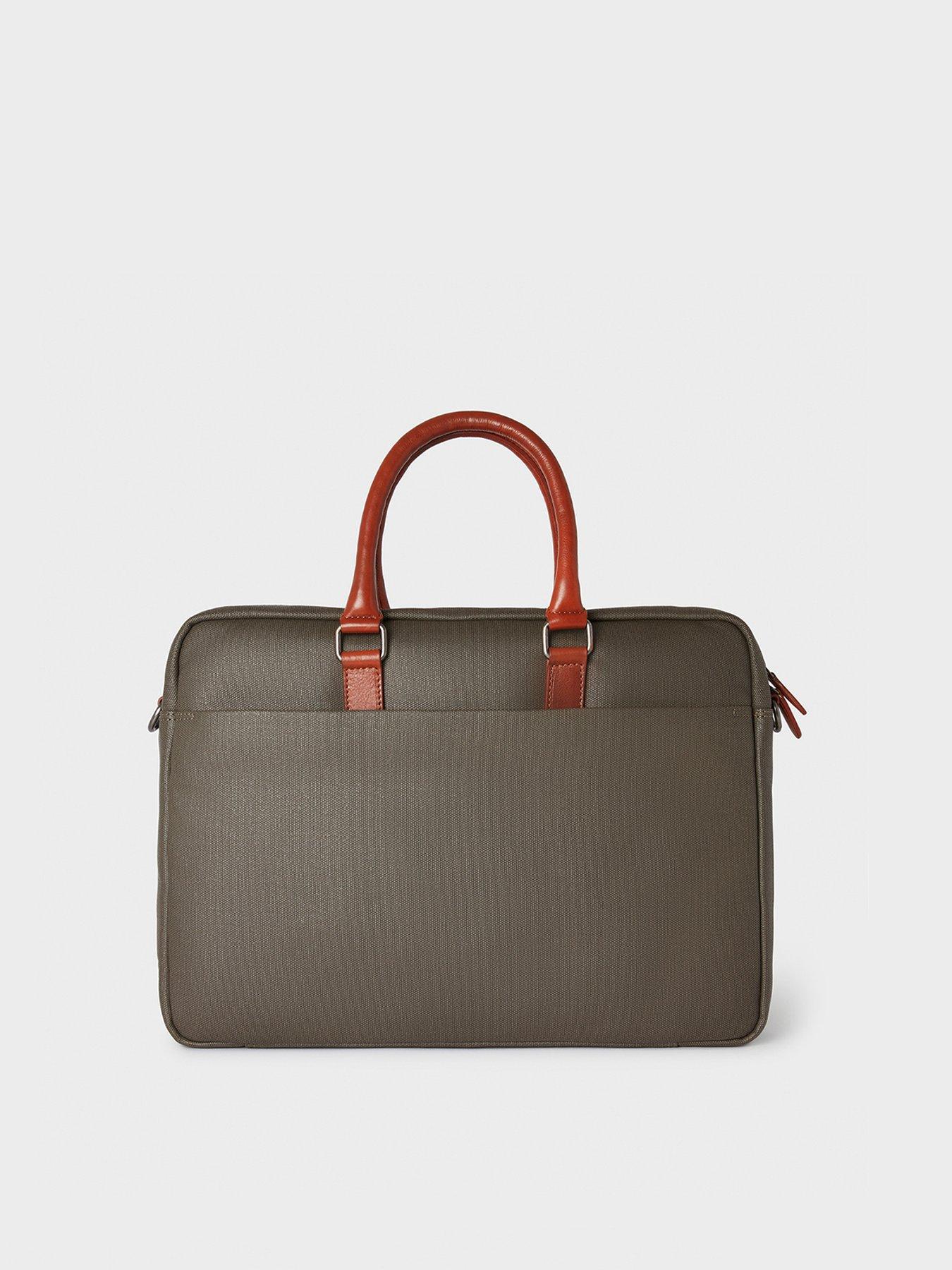 Image 3 of 6 of Osprey London The Grantham Waxed Canvas &amp; Leather Laptop Bag - Khaki &amp; Chestnut