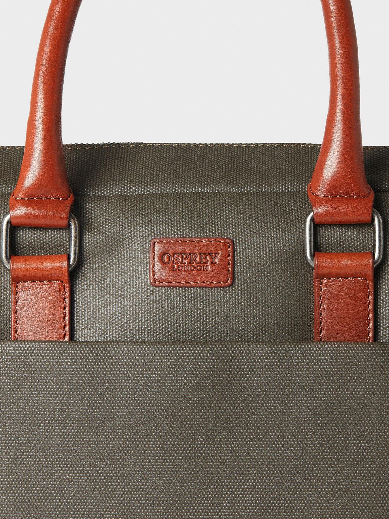 Image 4 of 6 of Osprey London The Grantham Waxed Canvas &amp; Leather Laptop Bag - Khaki &amp; Chestnut