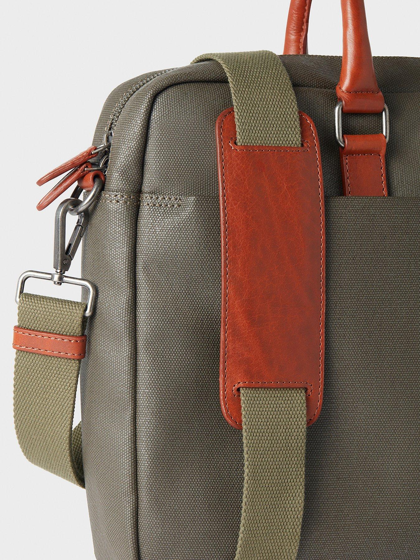Image 5 of 6 of Osprey London The Grantham Waxed Canvas &amp; Leather Laptop Bag - Khaki &amp; Chestnut