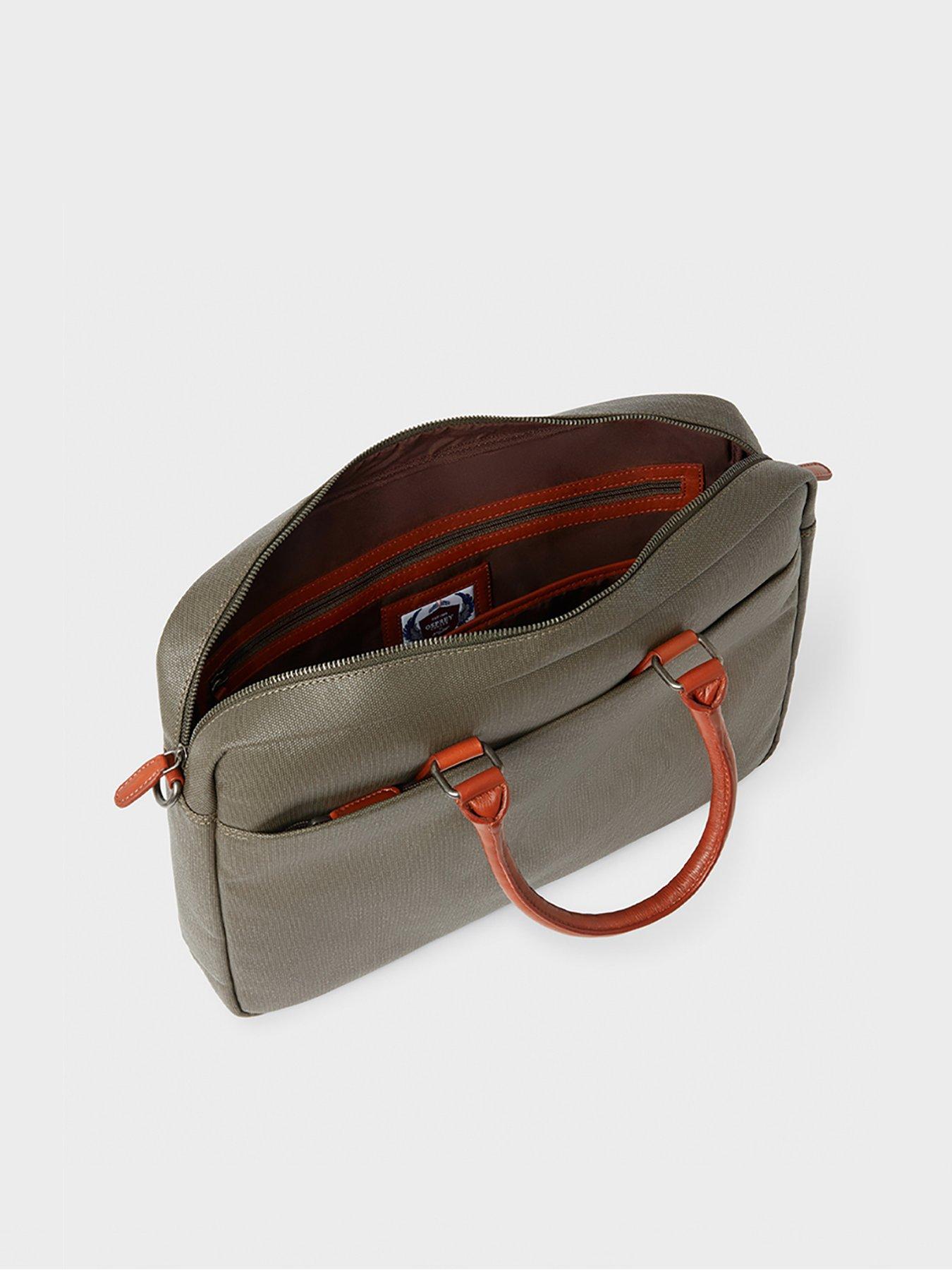 Image 6 of 6 of Osprey London The Grantham Waxed Canvas &amp; Leather Laptop Bag - Khaki &amp; Chestnut