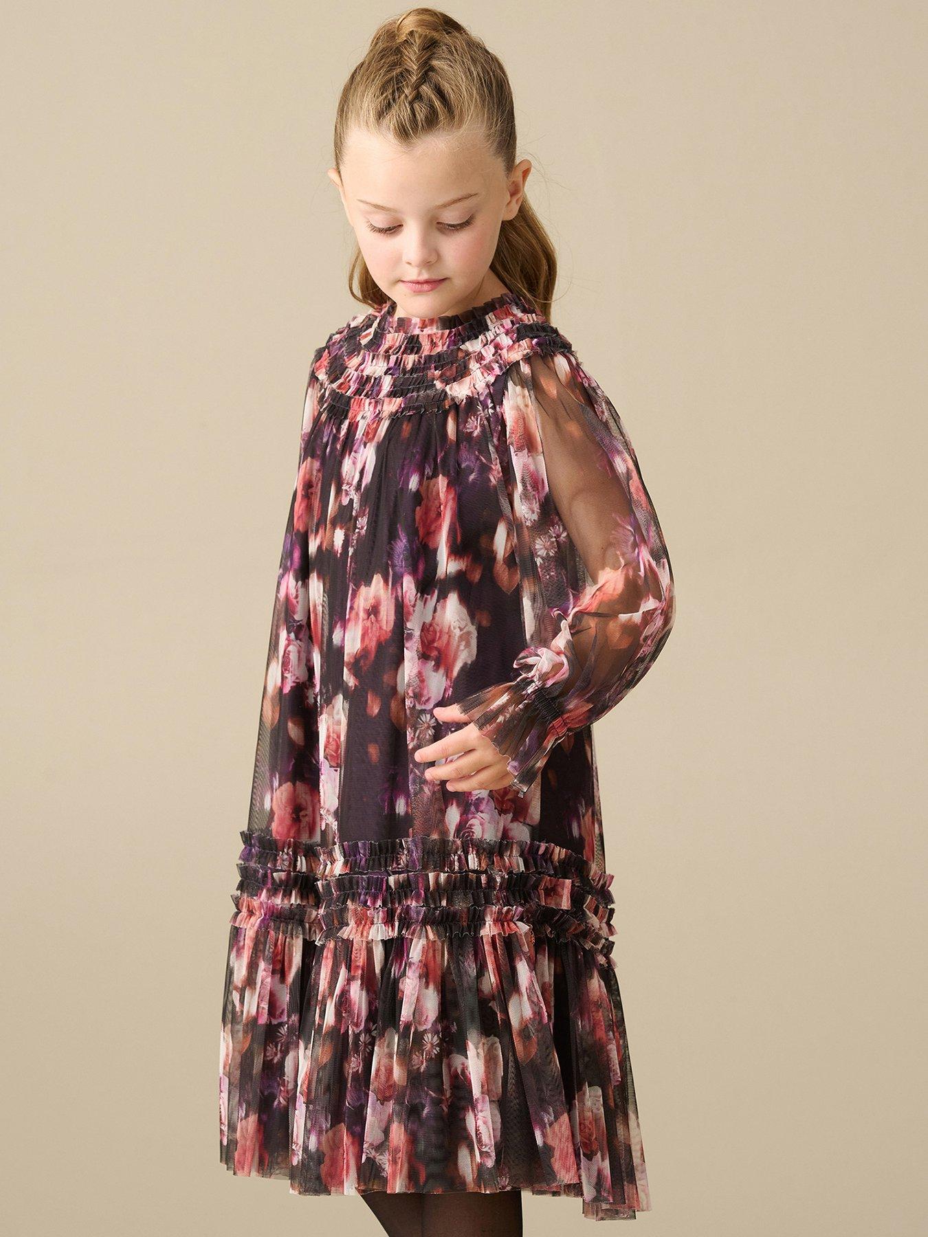 Image 2 of 5 of Angel & Rocket Girls Verity Floral Print Ruffle Mesh Dress - Multi