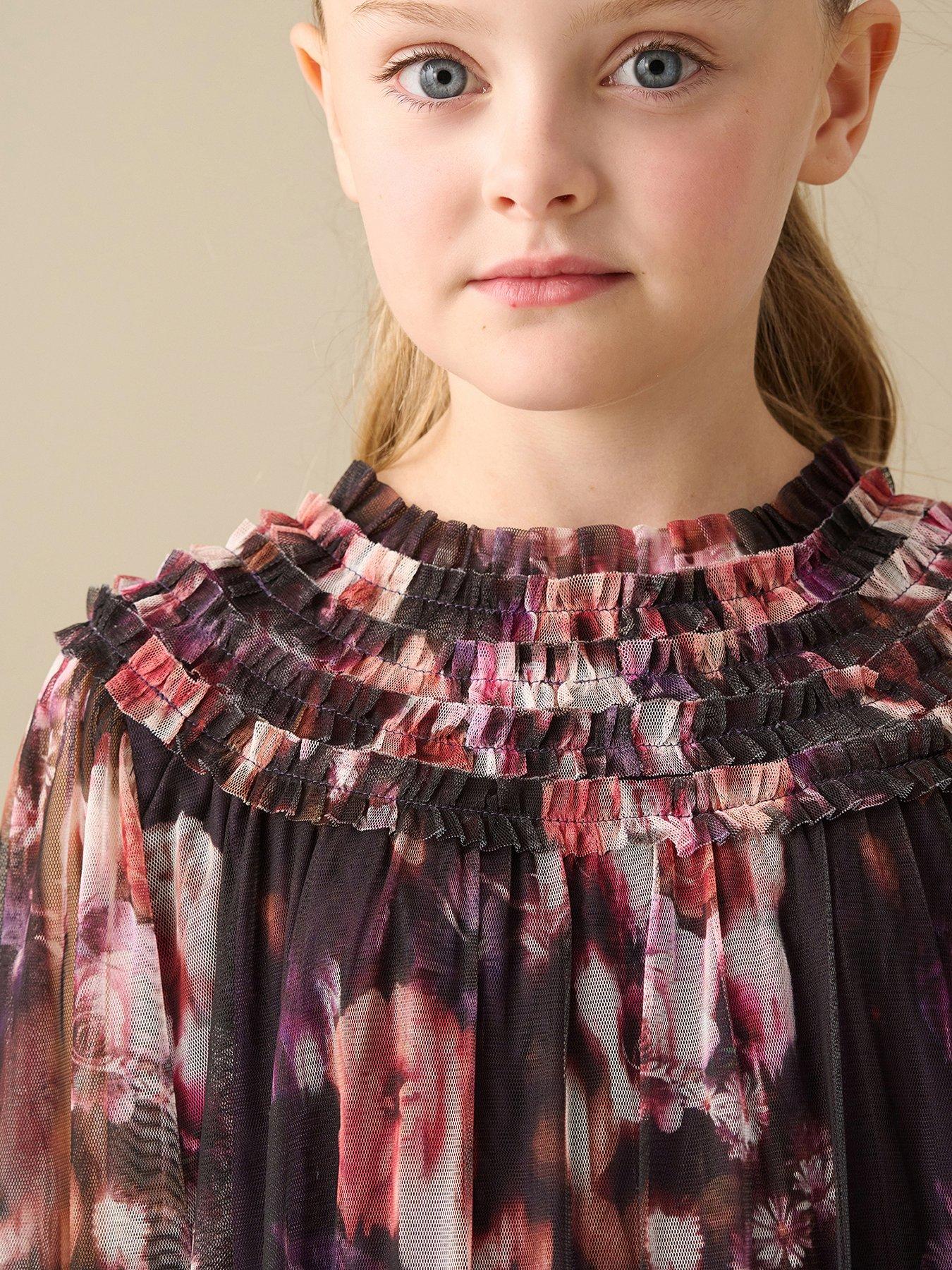 Image 3 of 5 of Angel & Rocket Girls Verity Floral Print Ruffle Mesh Dress - Multi