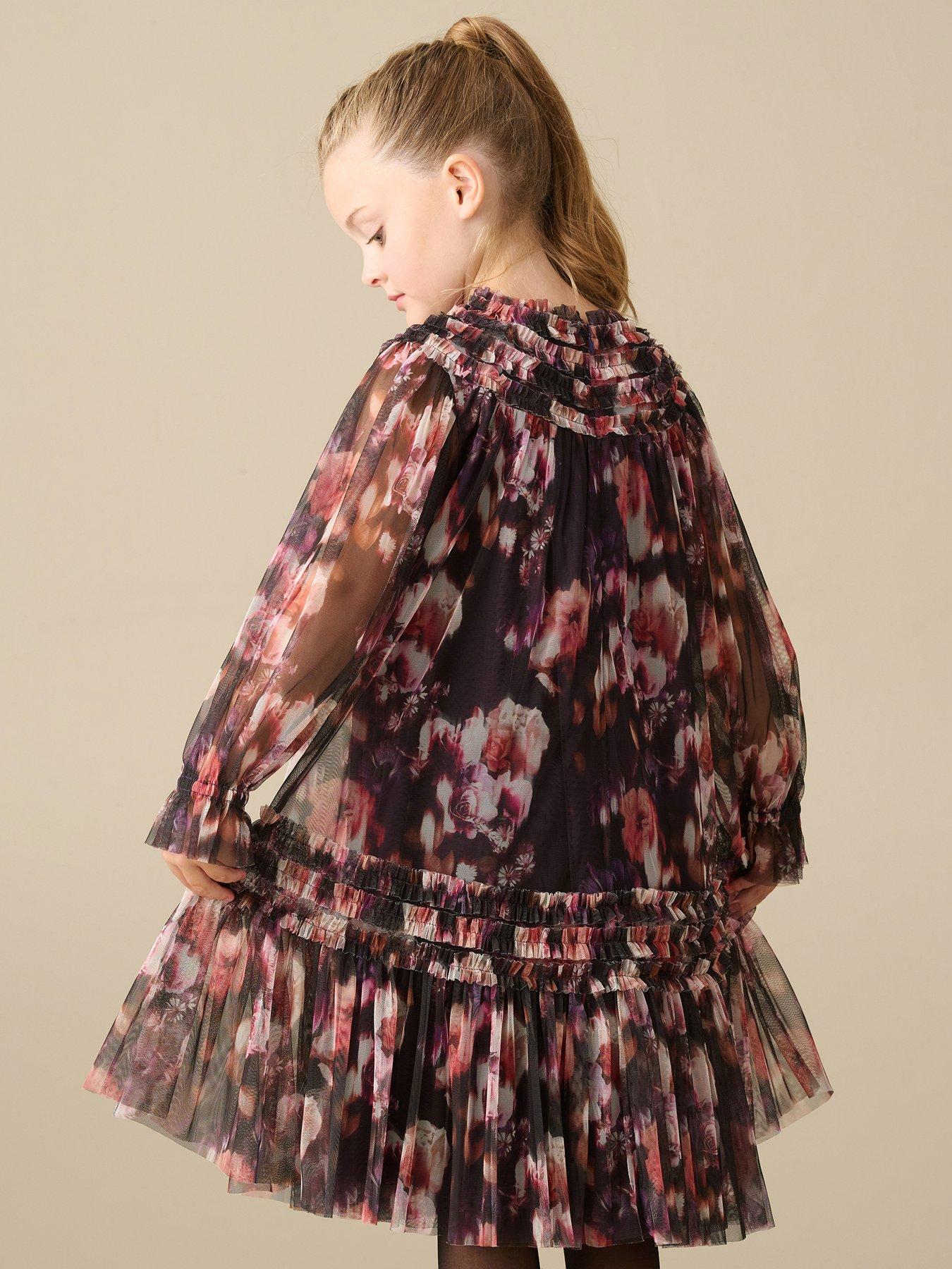 Image 4 of 5 of Angel & Rocket Girls Verity Floral Print Ruffle Mesh Dress - Multi