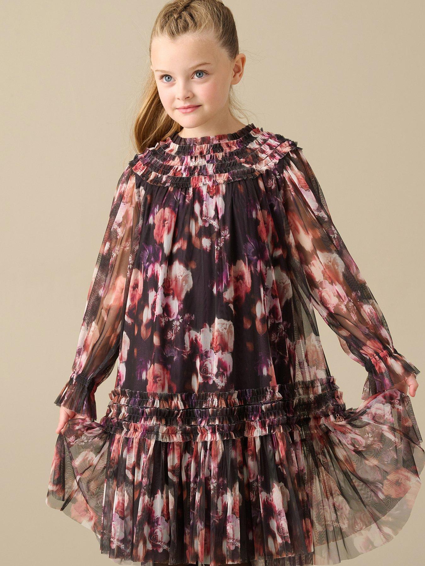 Image 5 of 5 of Angel & Rocket Girls Verity Floral Print Ruffle Mesh Dress - Multi