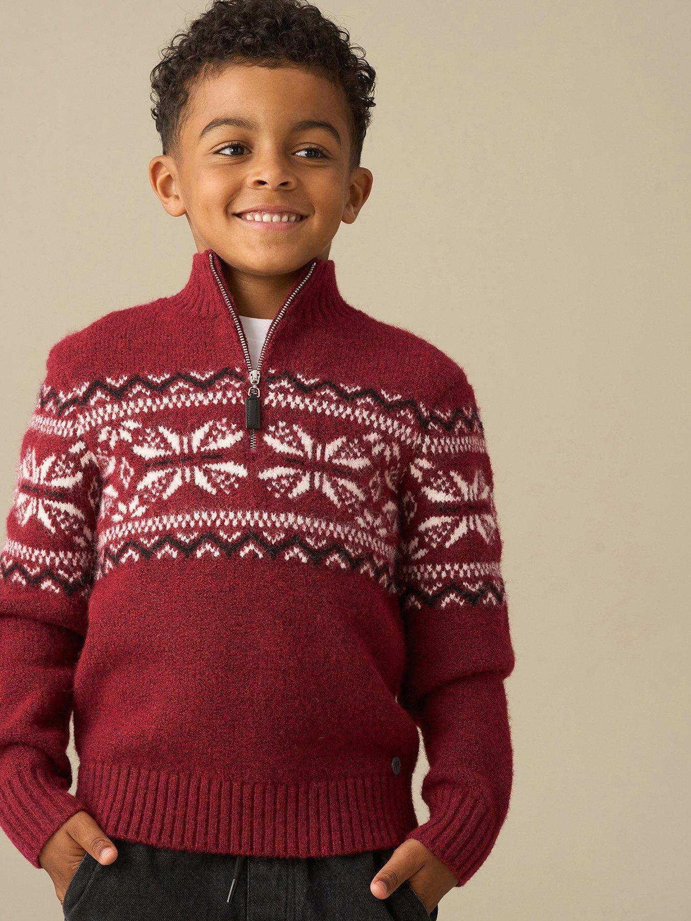 Image 3 of 6 of Angel & Rocket Boys Oakley Fairisle Zip Neck Jumper - Dark Red
